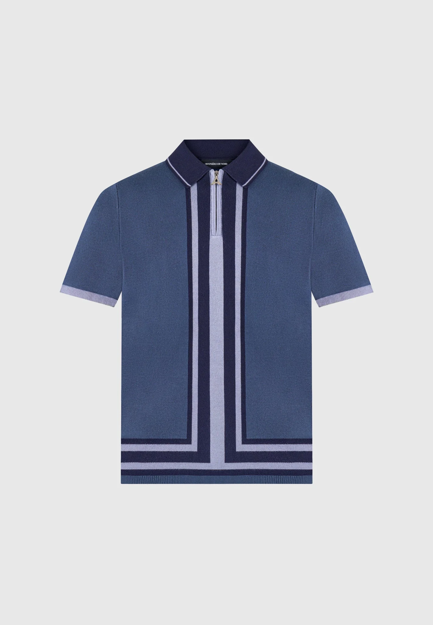 Daniel - Contrast Border Knit Zip Polo Shirt - Blue - Image 3