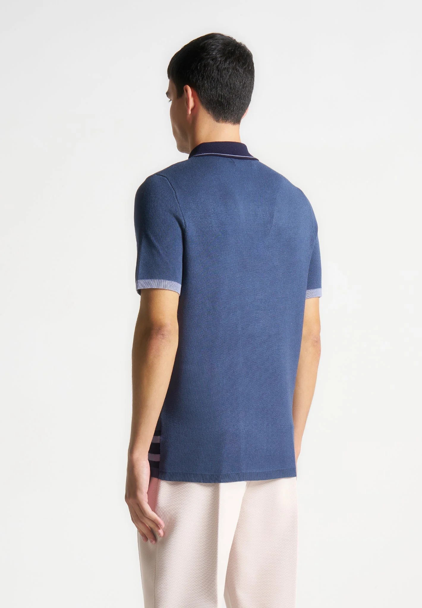 Daniel - Contrast Border Knit Zip Polo Shirt - Blue - Image 5