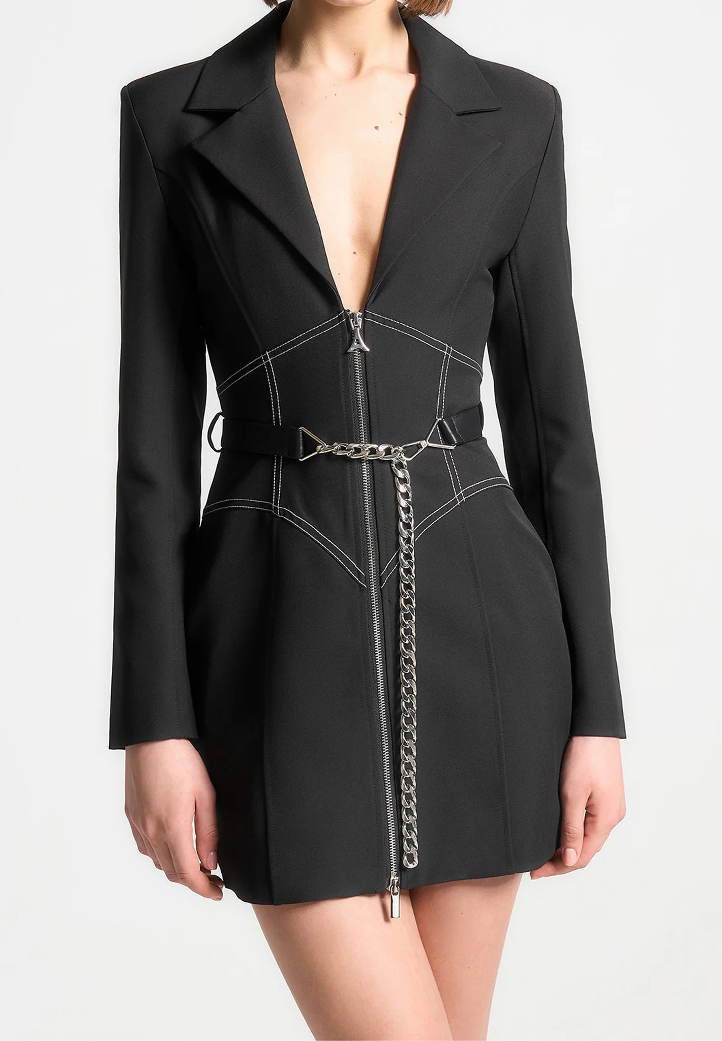 Corset Blazer Dress with Chain - Black - Image 3