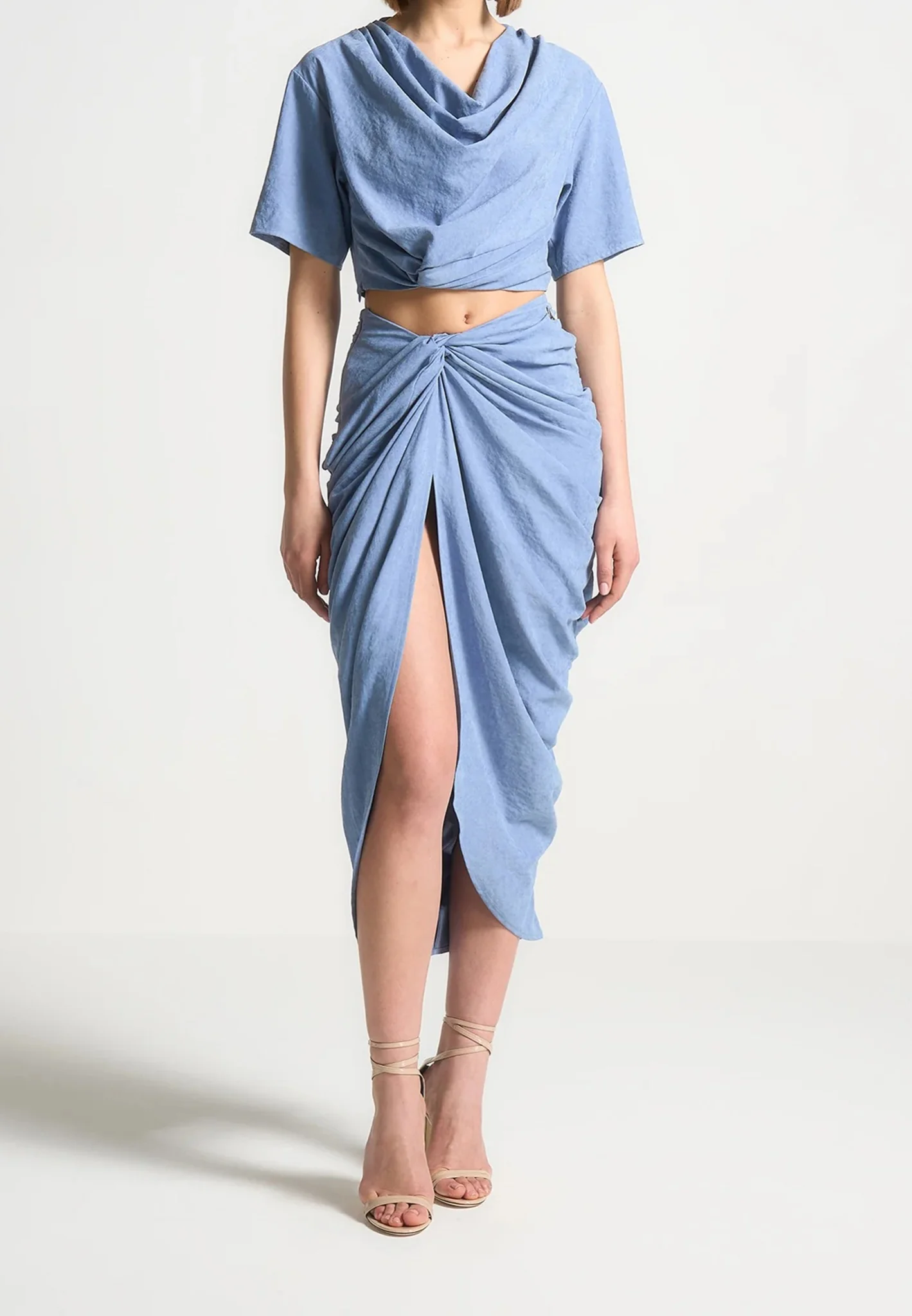 Cowl Neck Drape T-Shirt - Blue - Image 2