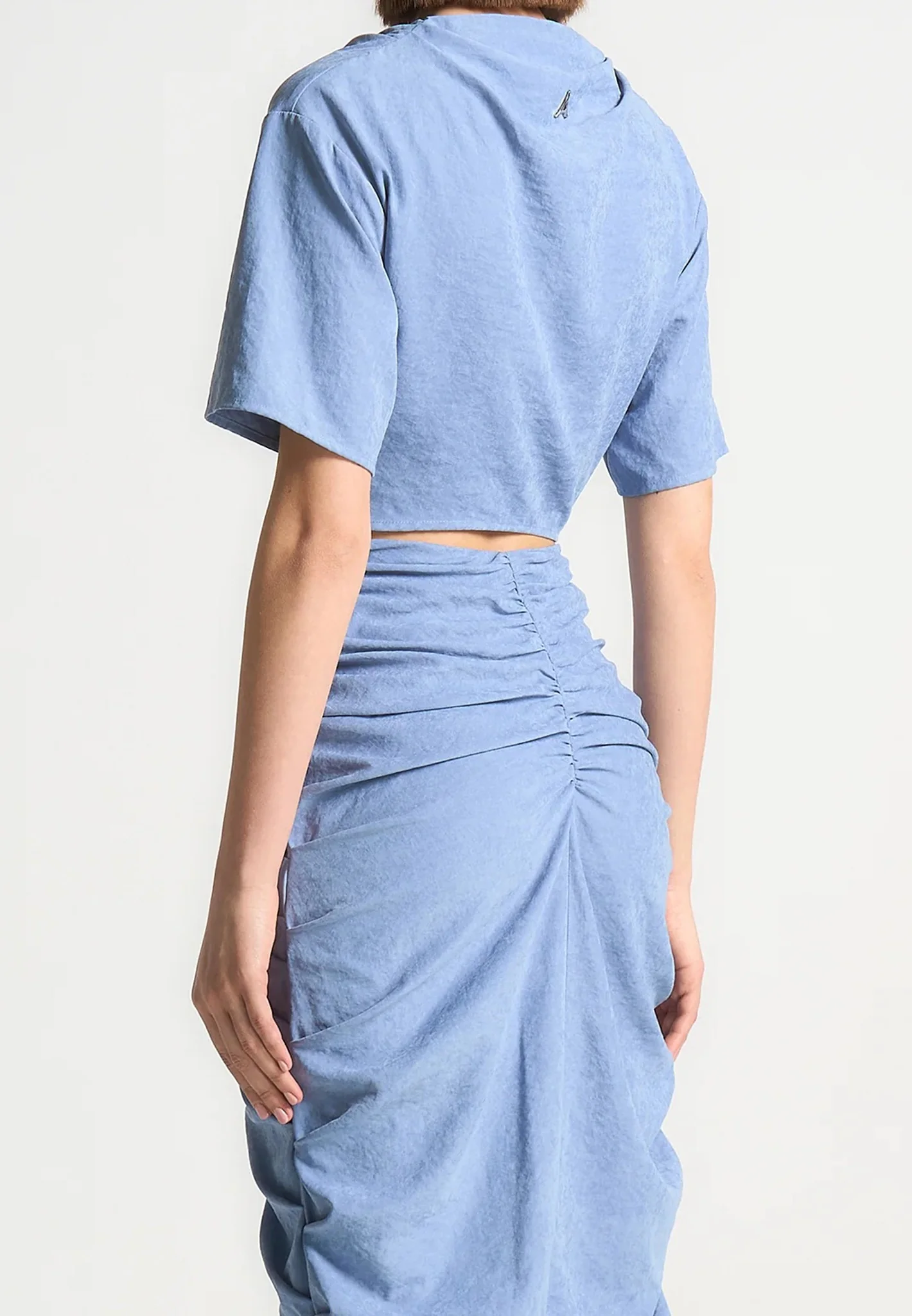 Cowl Neck Drape T-Shirt - Blue - Image 3