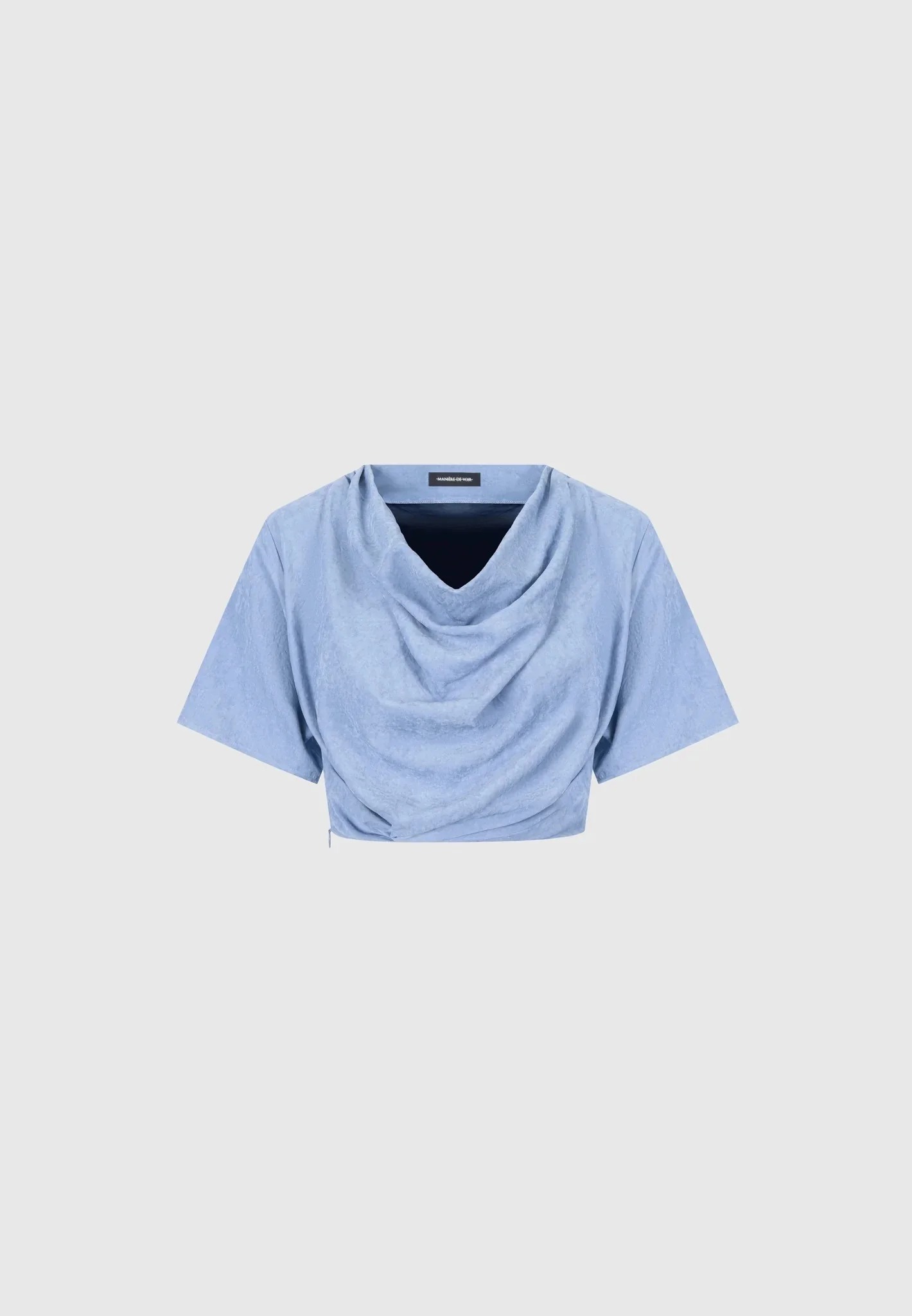 Cowl Neck Drape T-Shirt - Blue - Image 4