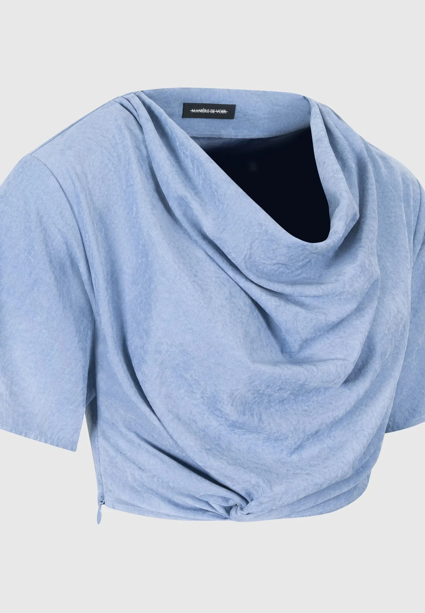 Cowl Neck Drape T-Shirt - Blue - Image 5