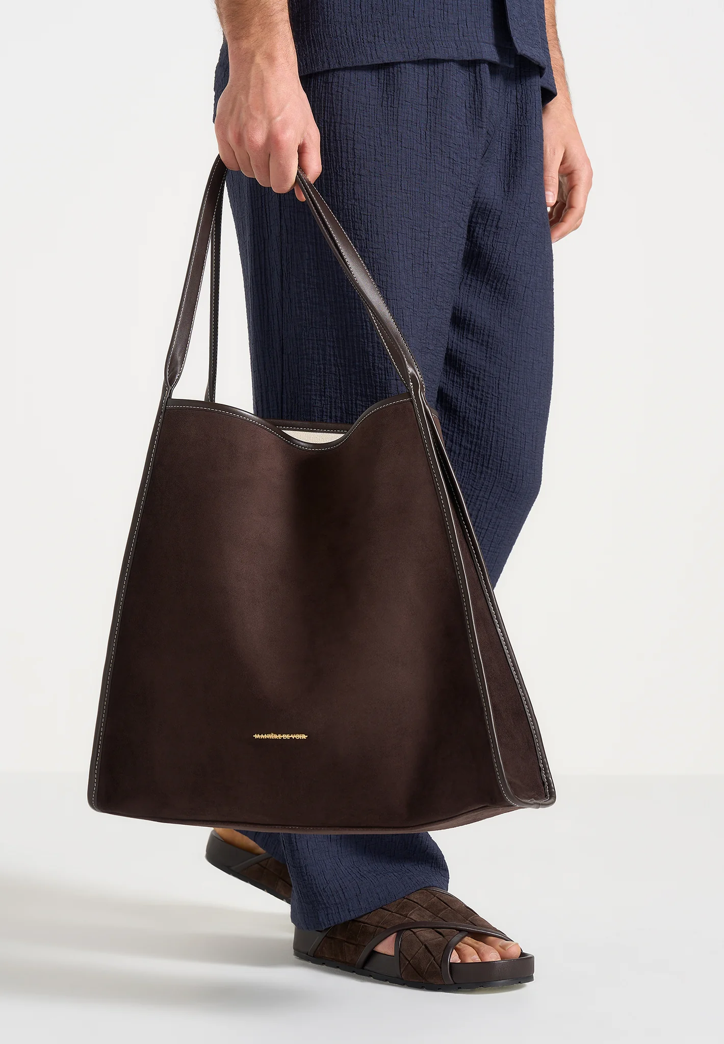 Dakota - Unisex Reversible Leather & Suede Tote Bag - Brown - Image 6