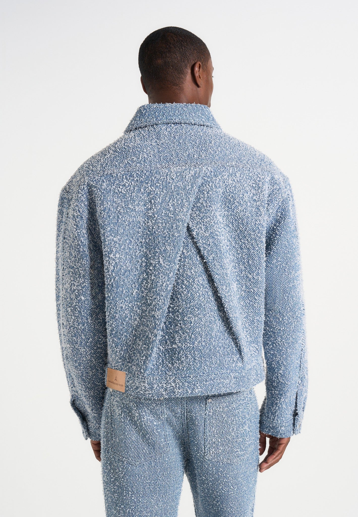 Damien - Boucle Denim Jacket With Back Pleat - Blue - Image 3