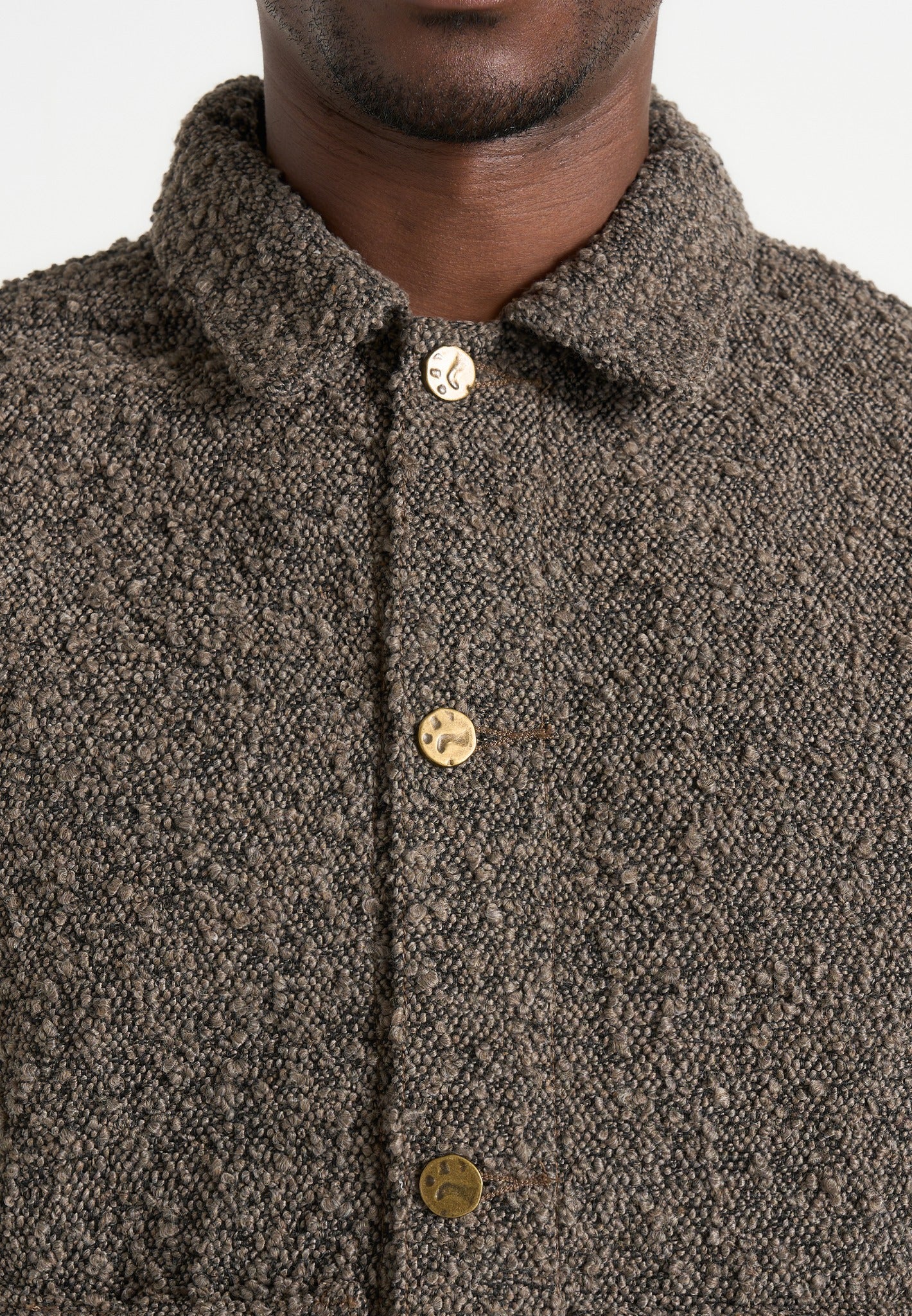 Damien - Boucle Denim Jacket With Back Pleat - Brown - Image 3