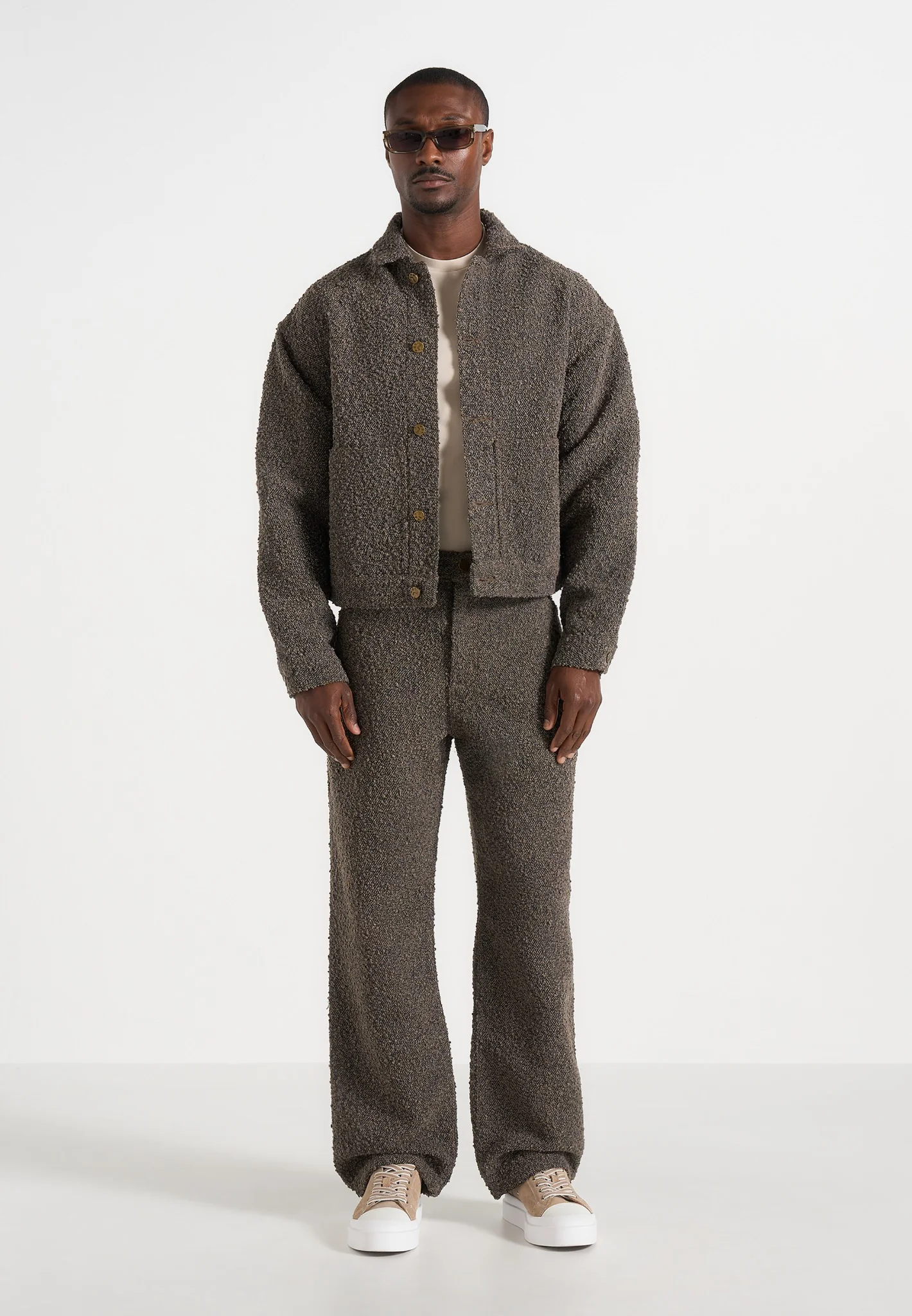 Damien - Boucle Denim Jacket With Back Pleat - Brown - Image 4