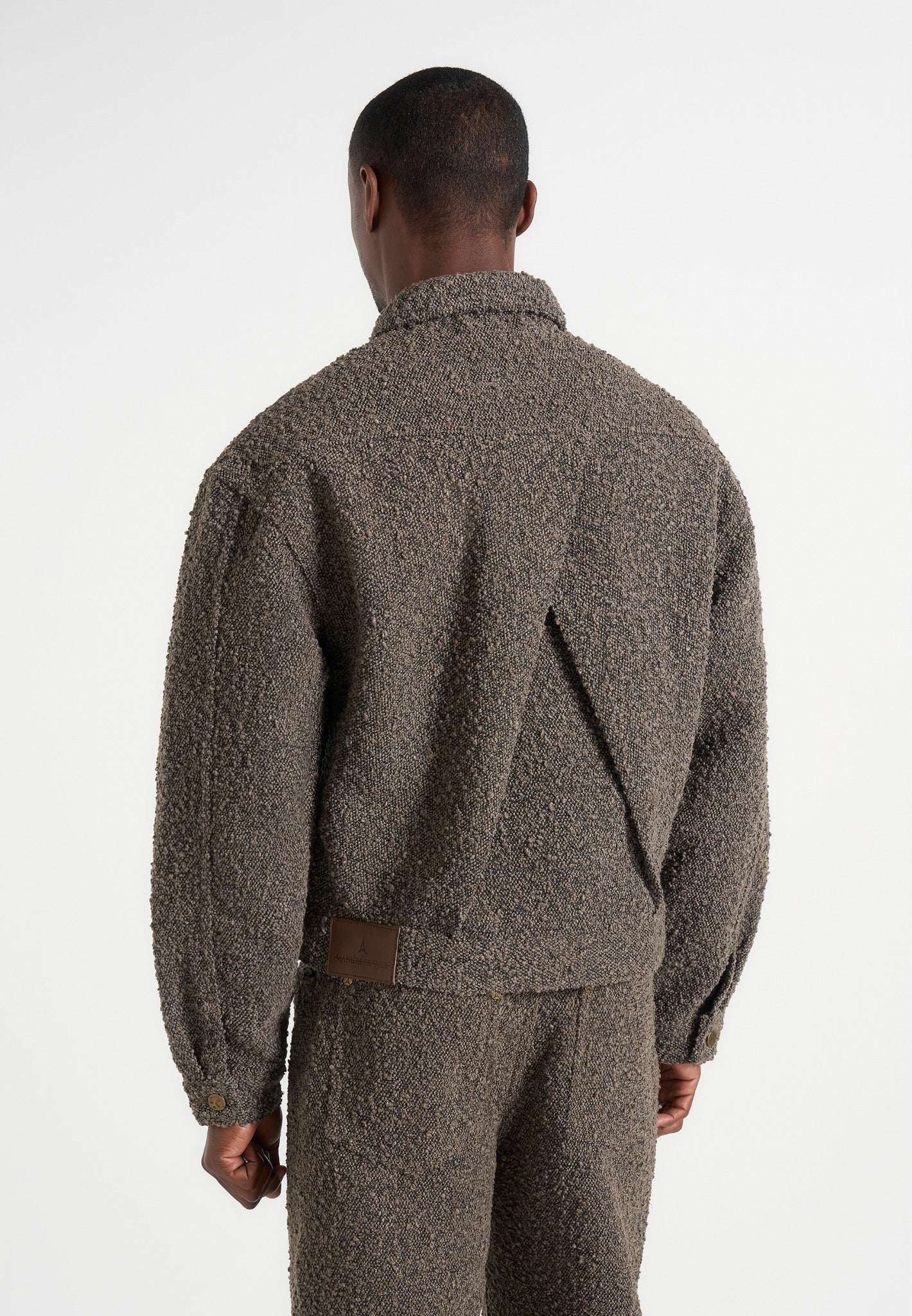 Damien - Boucle Denim Jacket With Back Pleat - Brown - Image 5