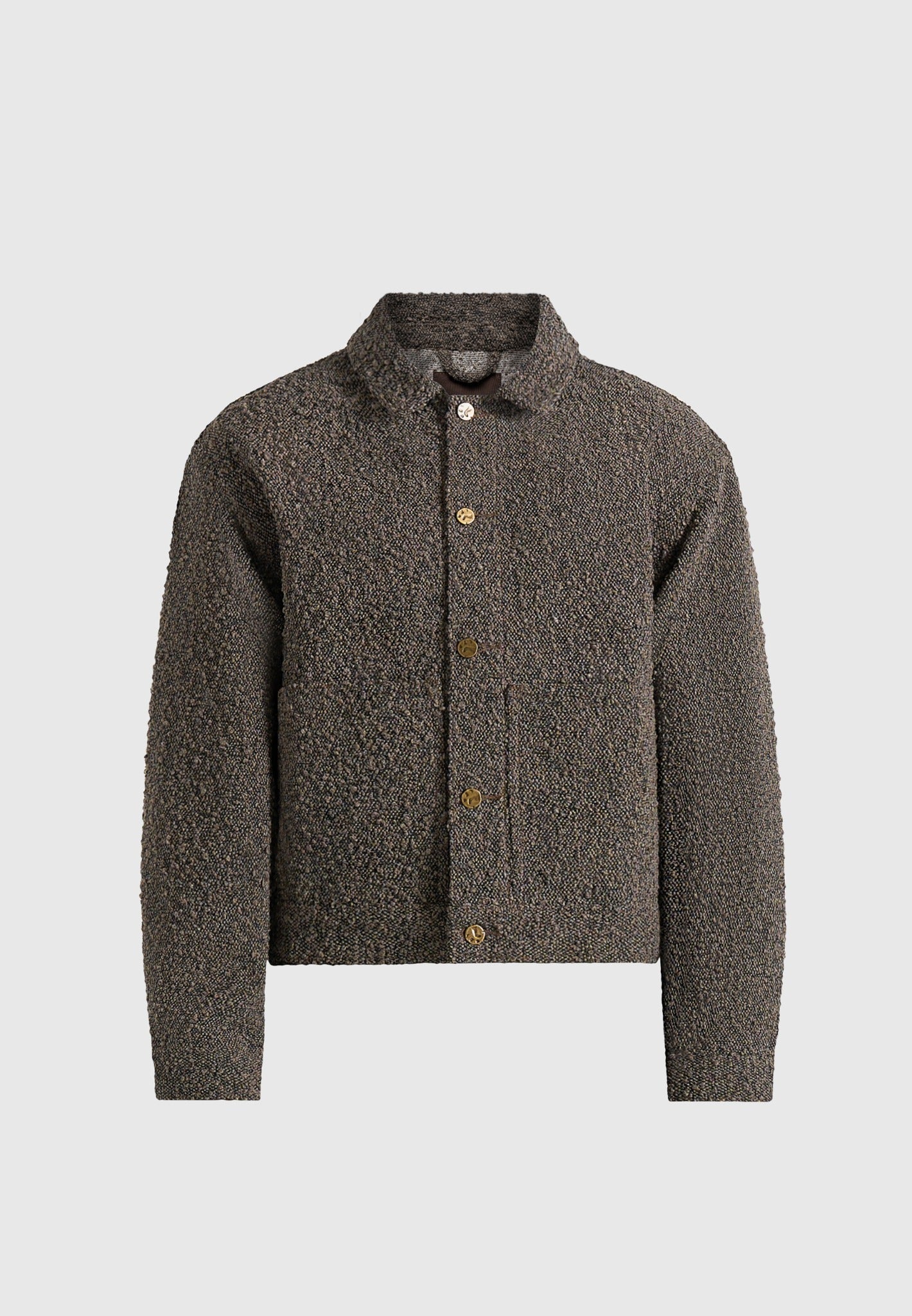 Damien - Boucle Denim Jacket With Back Pleat - Brown - Image 7
