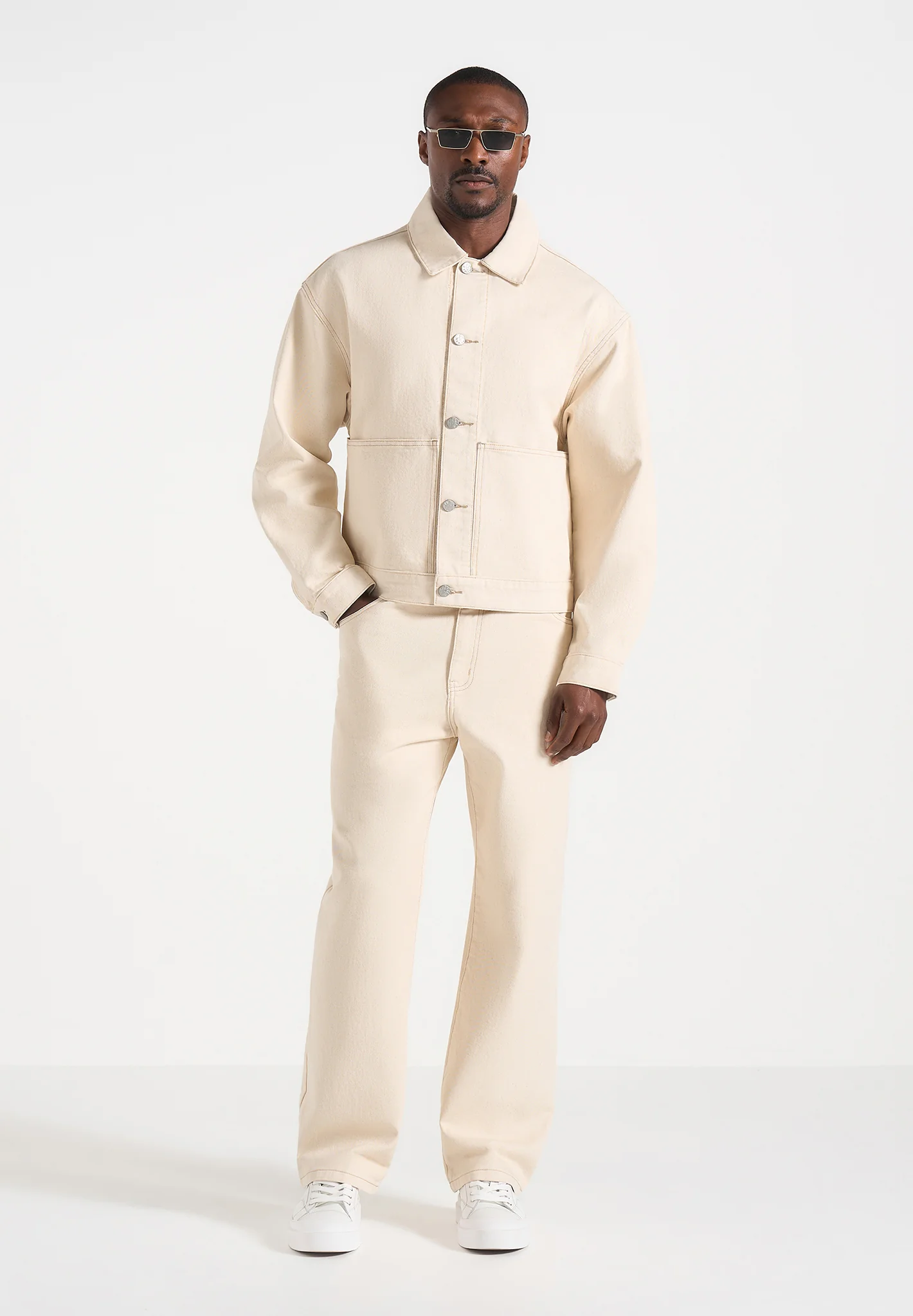 Damien - Boxy Fit Denim Jacket - Cream - Image 3