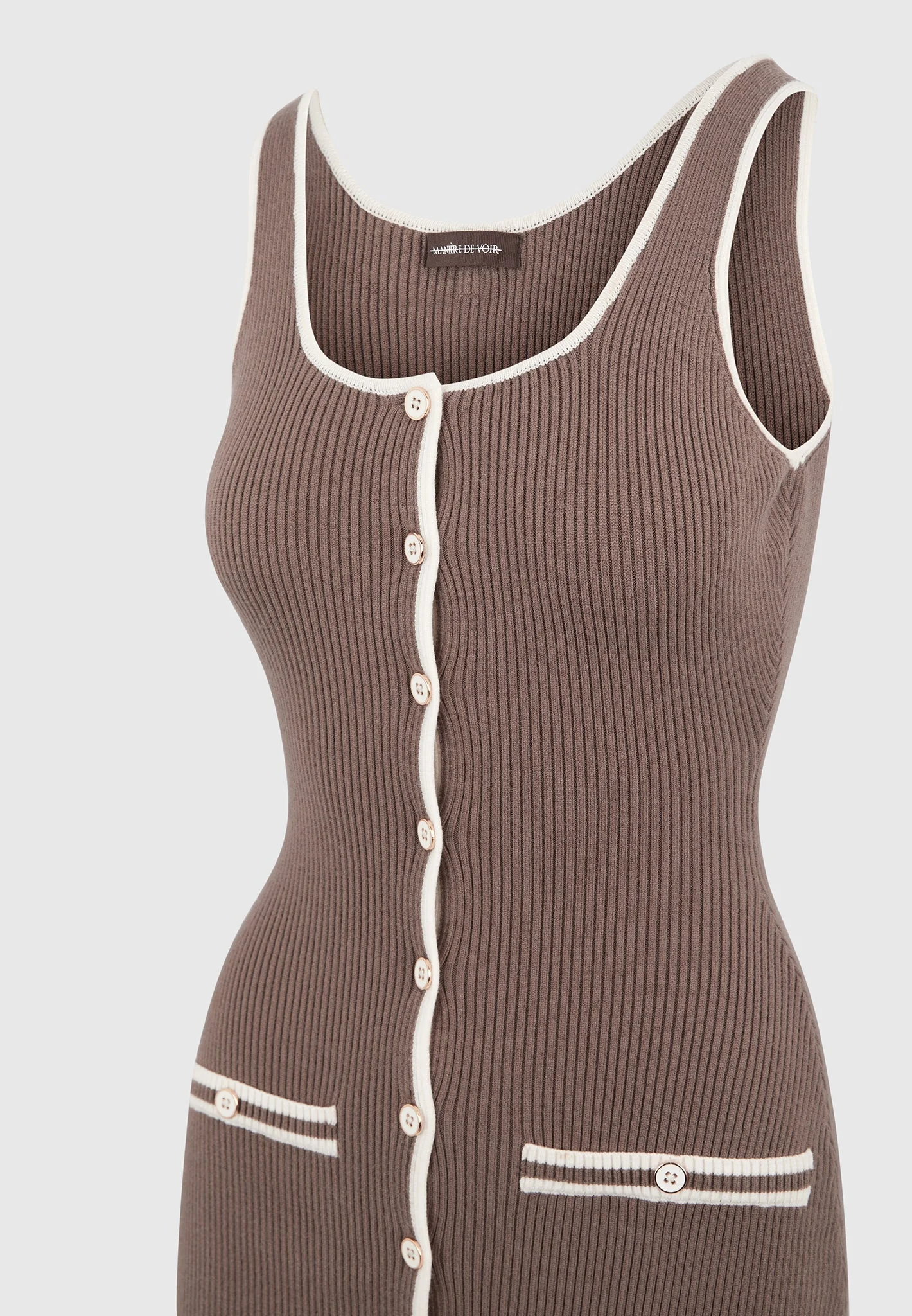 Daphne - Rib Knit Contrast Midi Dress - Brown/Cream - Image 7