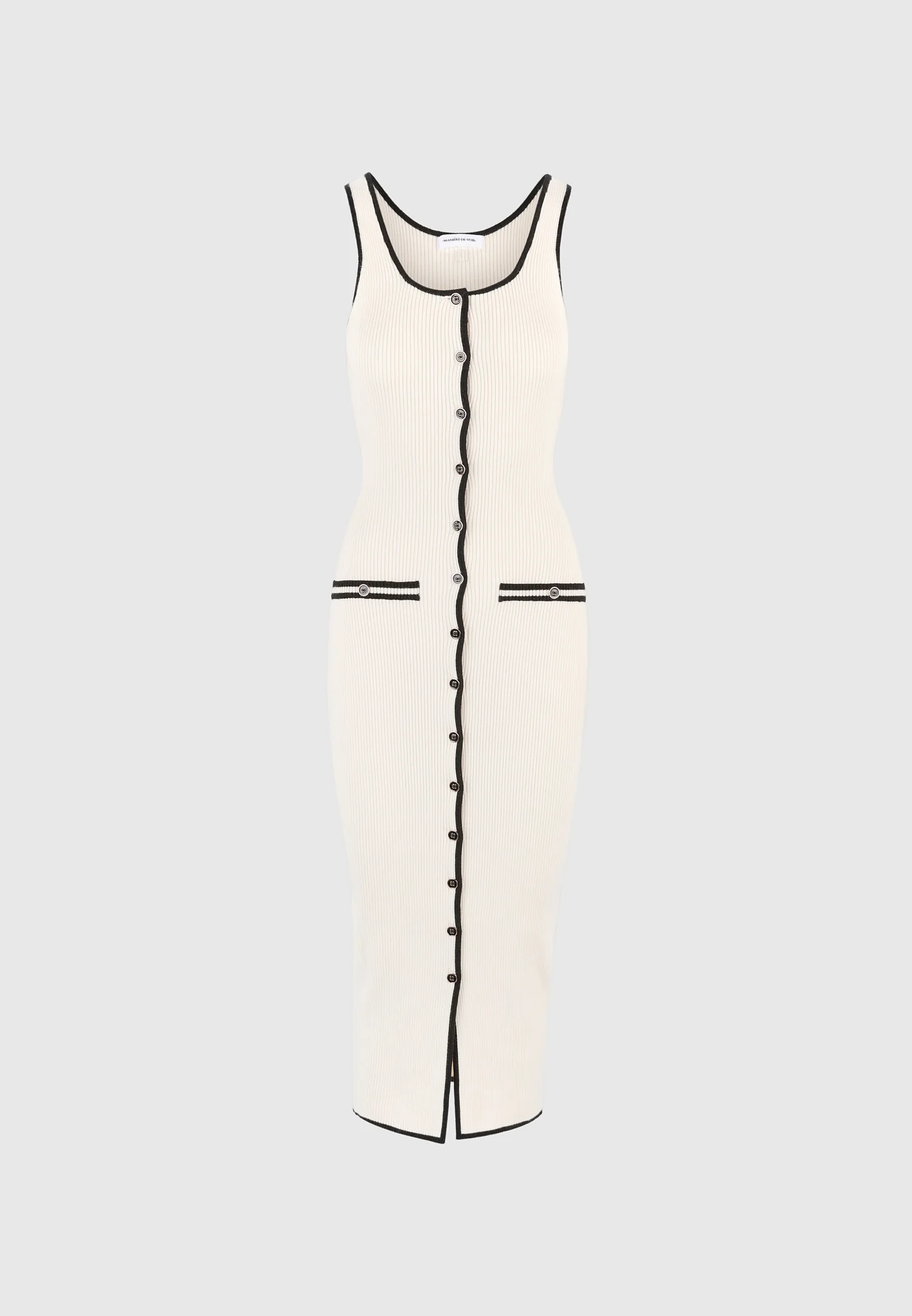 Daphne - Rib Knit Contrast Midi Dress - Cream/Black - Image 6