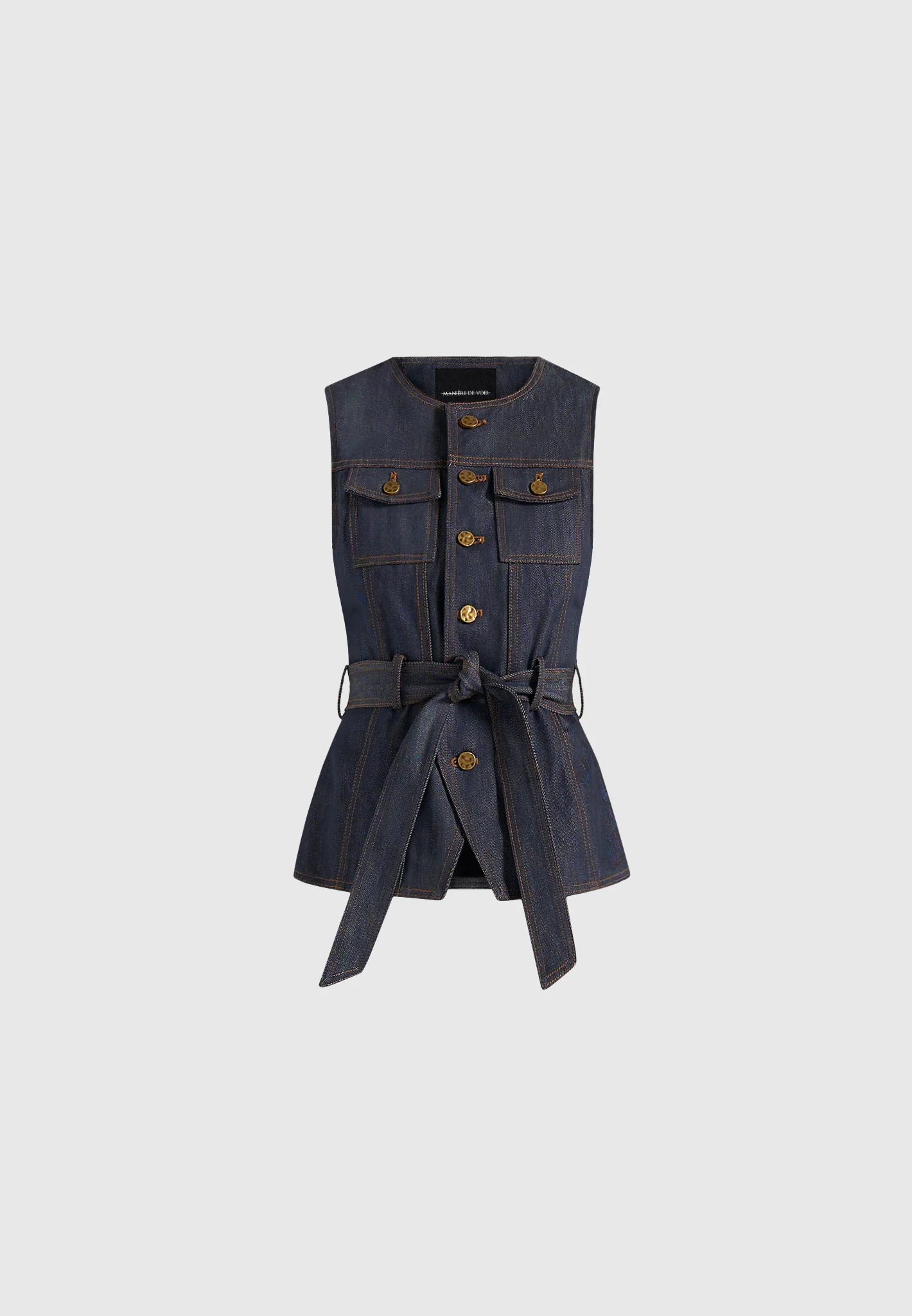 Darcy - Crew Neck Denim Waistcoat - Polished Indigo - Image 5