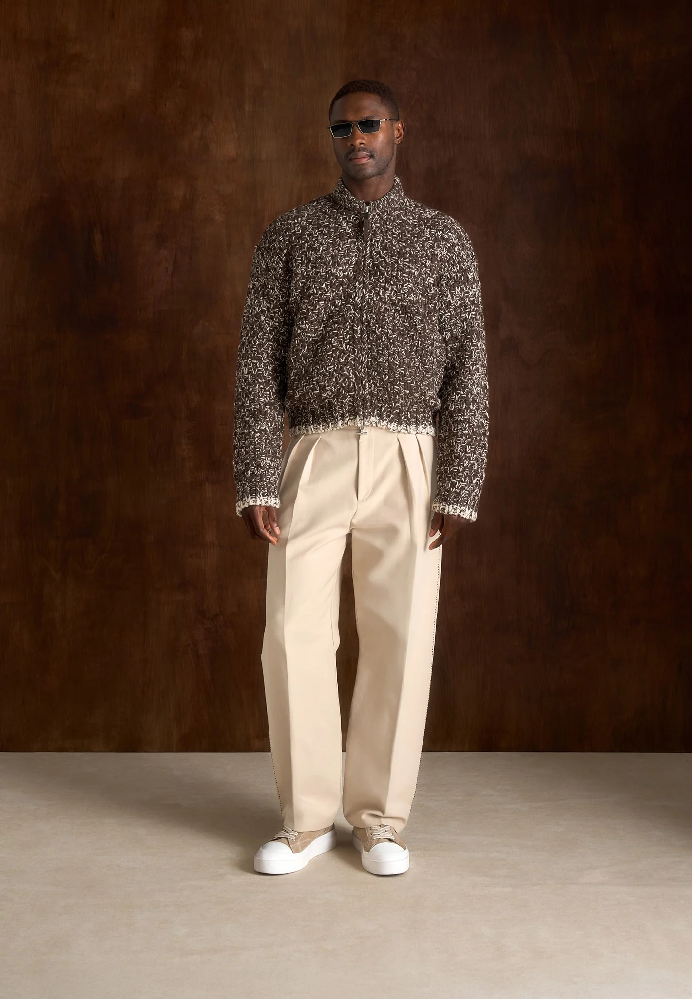 Darel - Speckled Knit Bomber Jacket - Brown