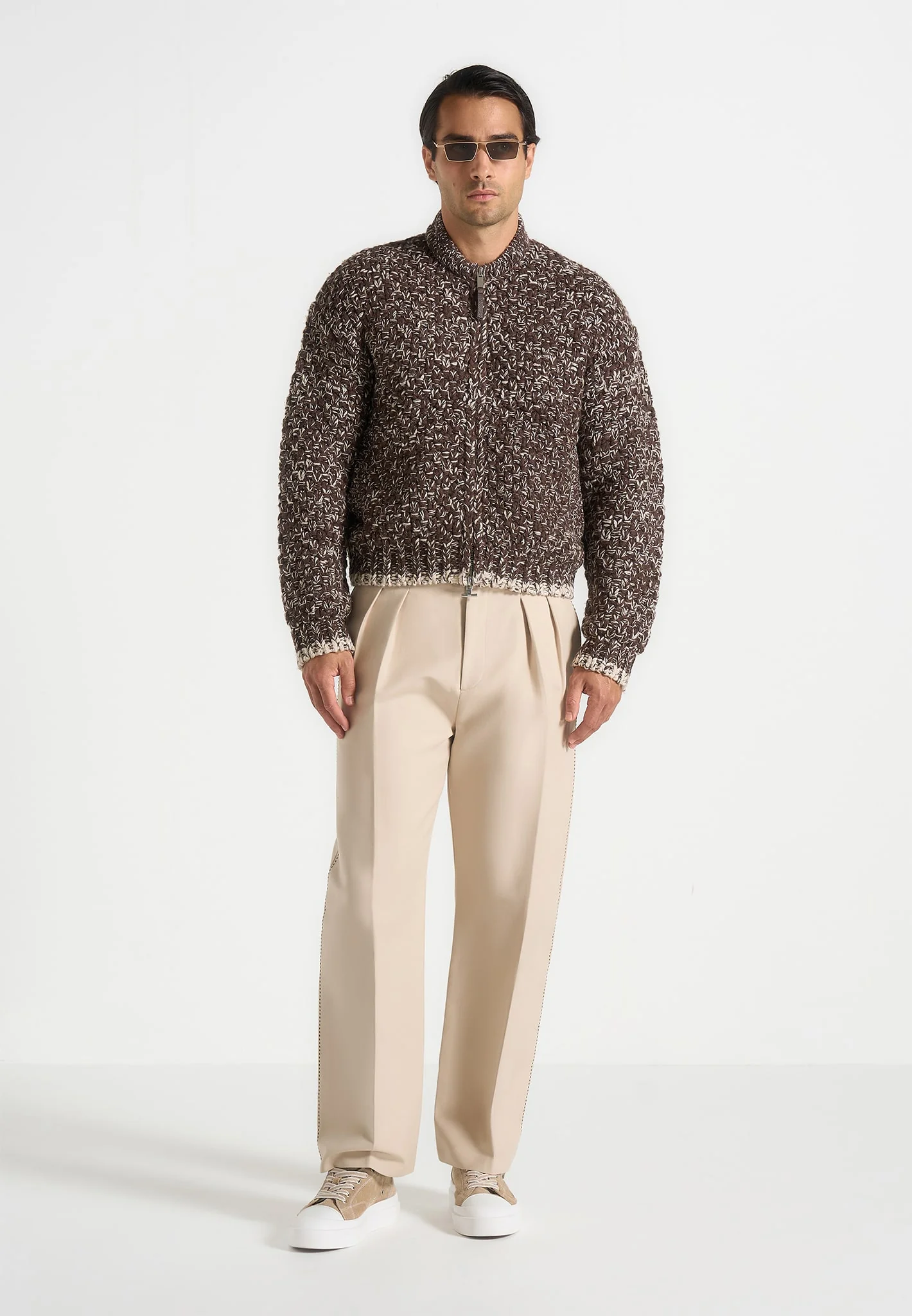 Darel - Speckled Knit Bomber Jacket - Brown - Image 3
