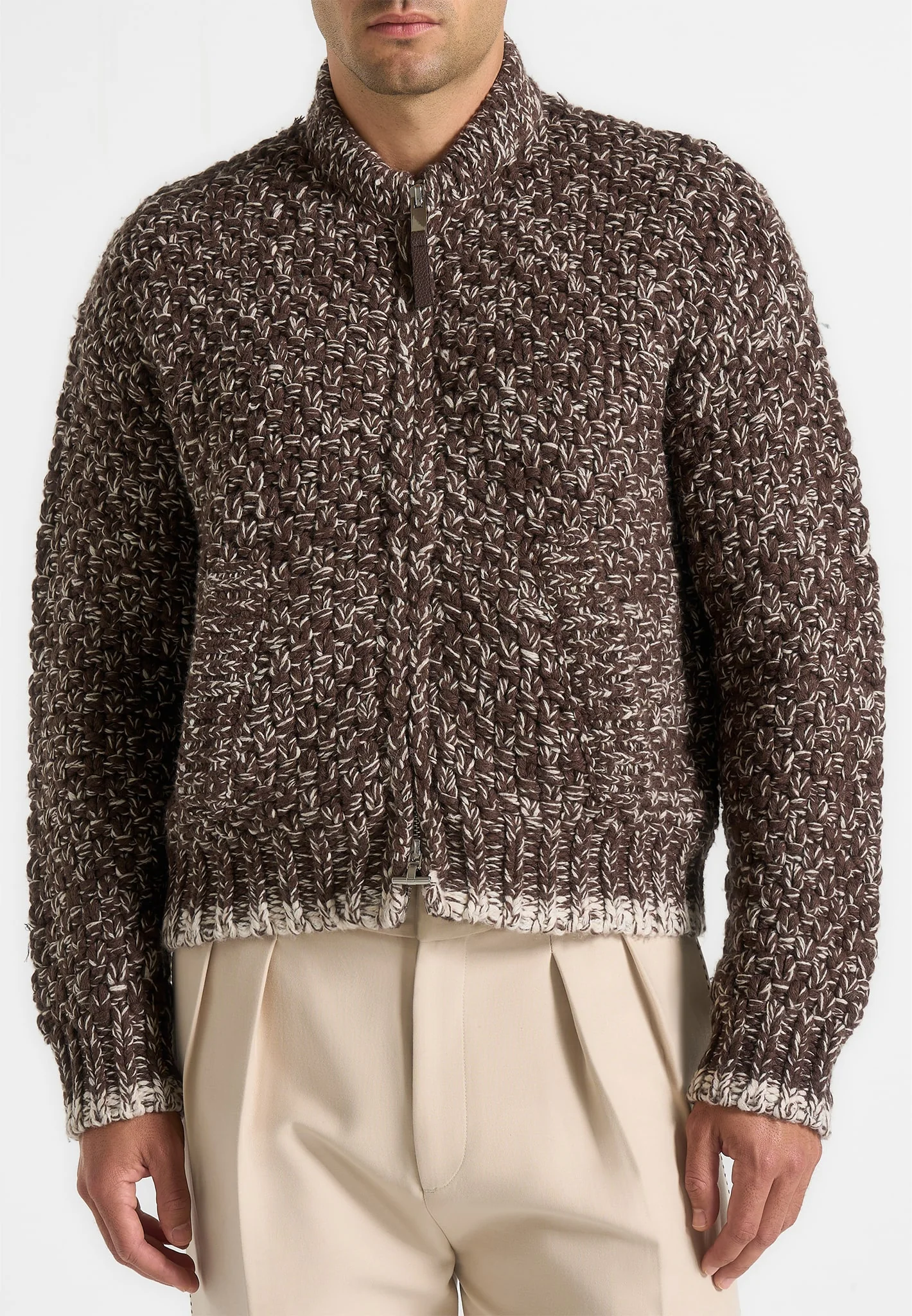 Darel - Speckled Knit Bomber Jacket - Brown - Image 4