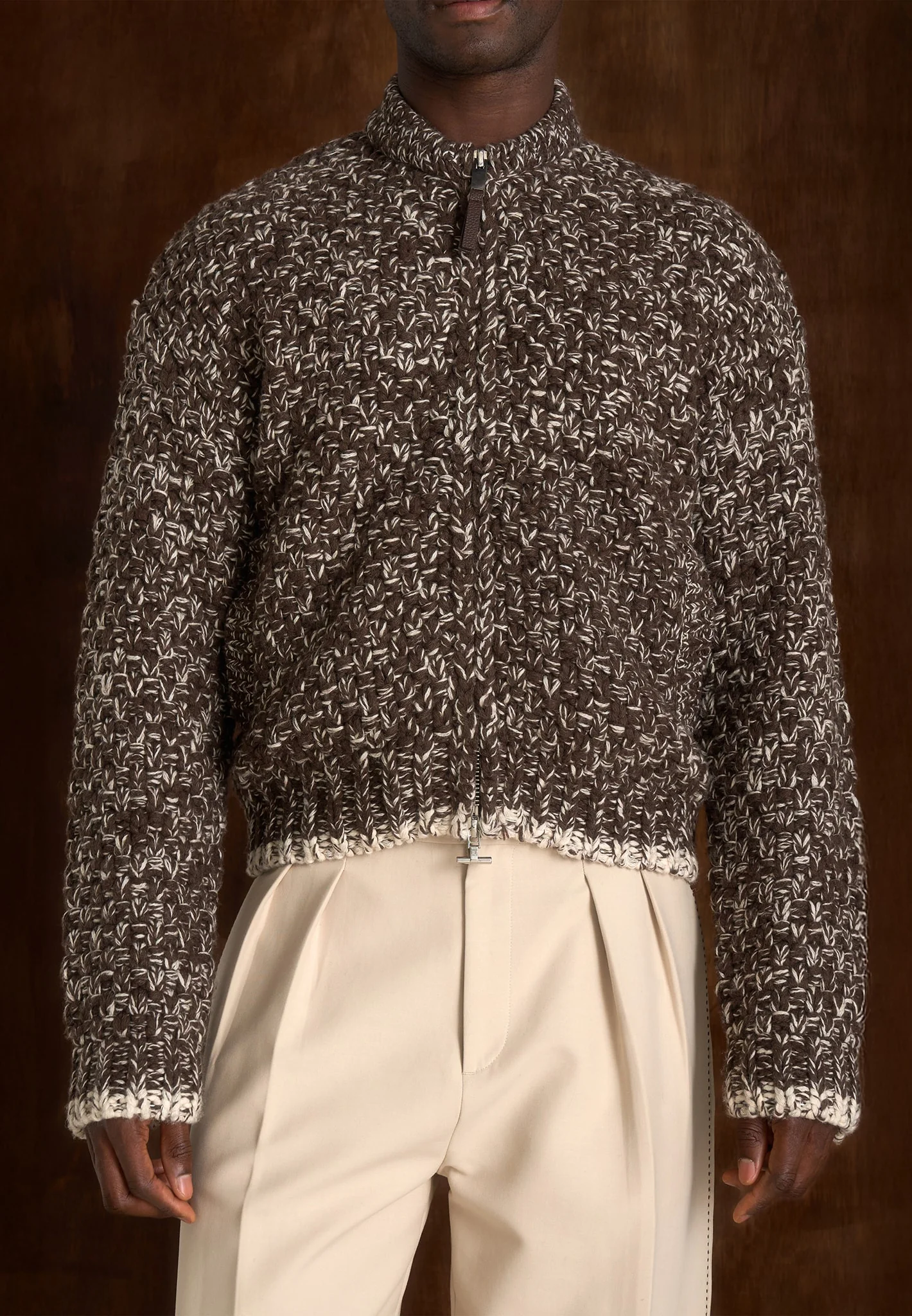 Darel - Speckled Knit Bomber Jacket - Brown - Image 7