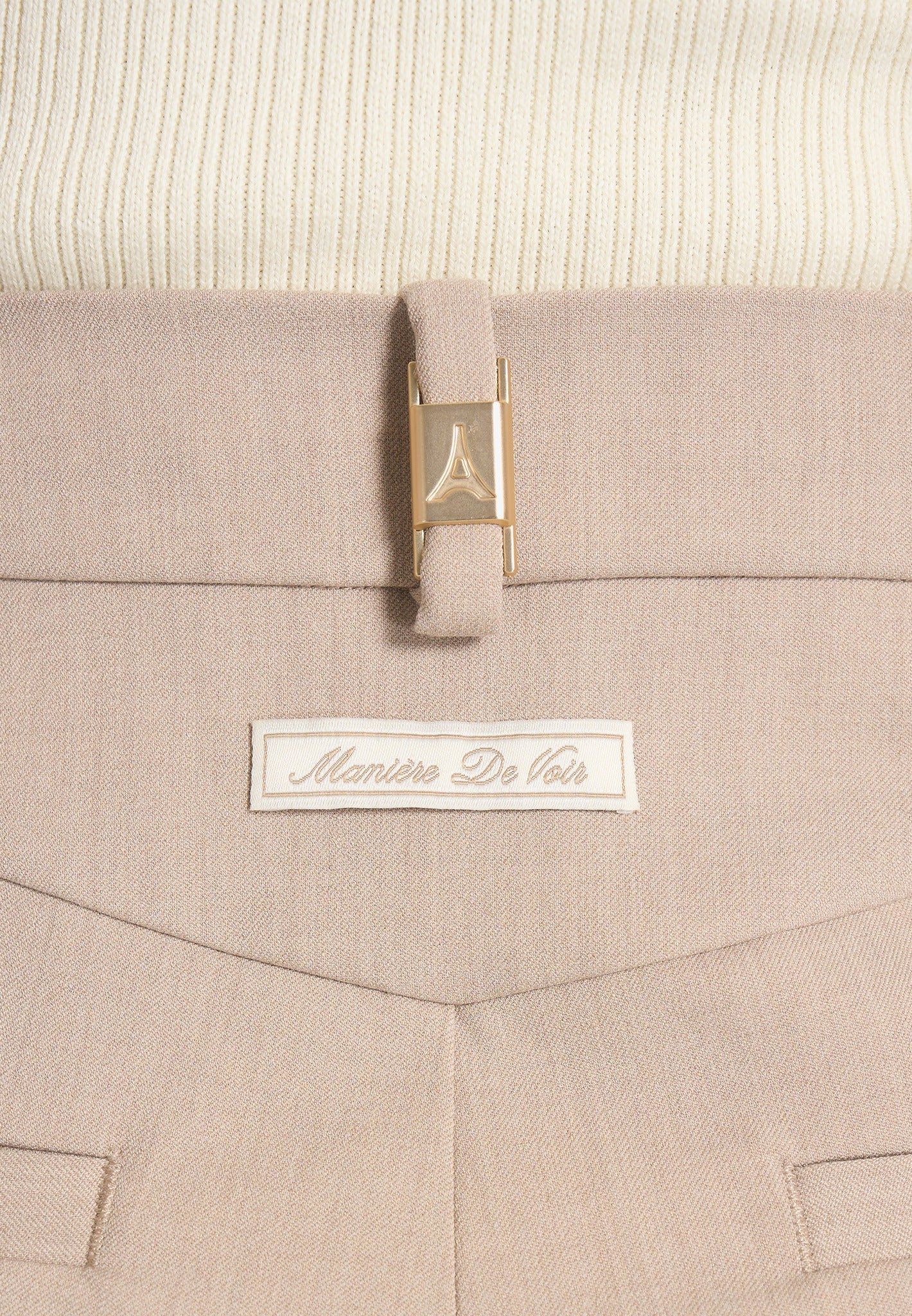 Darlene - Turn Up Detail Tailored Twin Pleat Trousers - Beige - Image 4