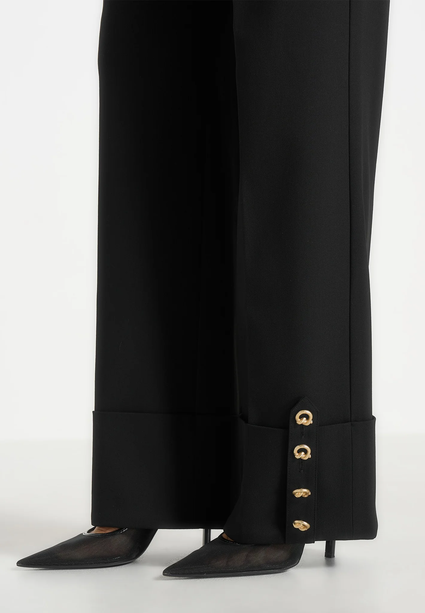 Darlene - Turn Up Detail Tailored Twin Pleat Trousers - Black - Image 2