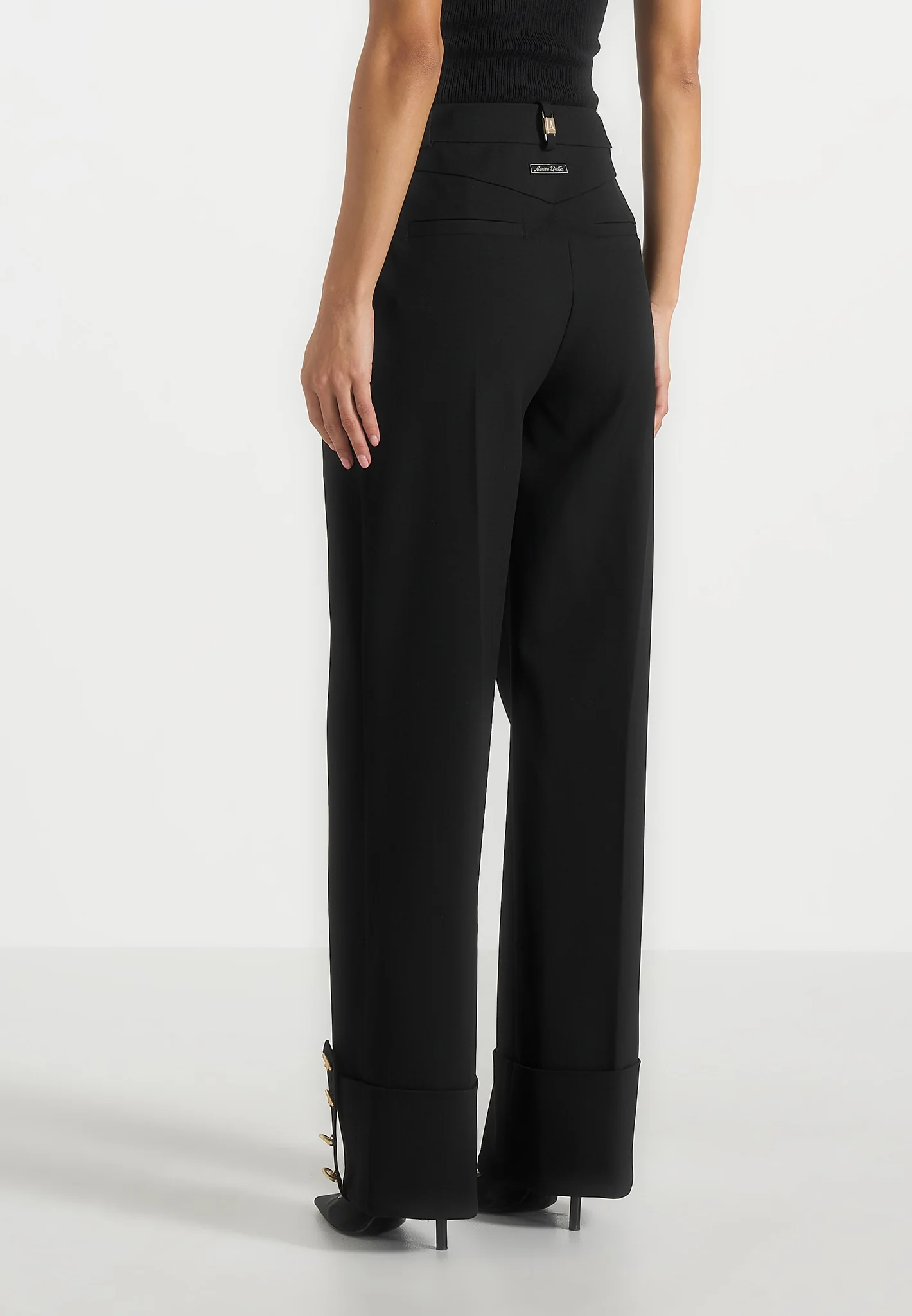 Darlene - Turn Up Detail Tailored Twin Pleat Trousers - Black - Image 6