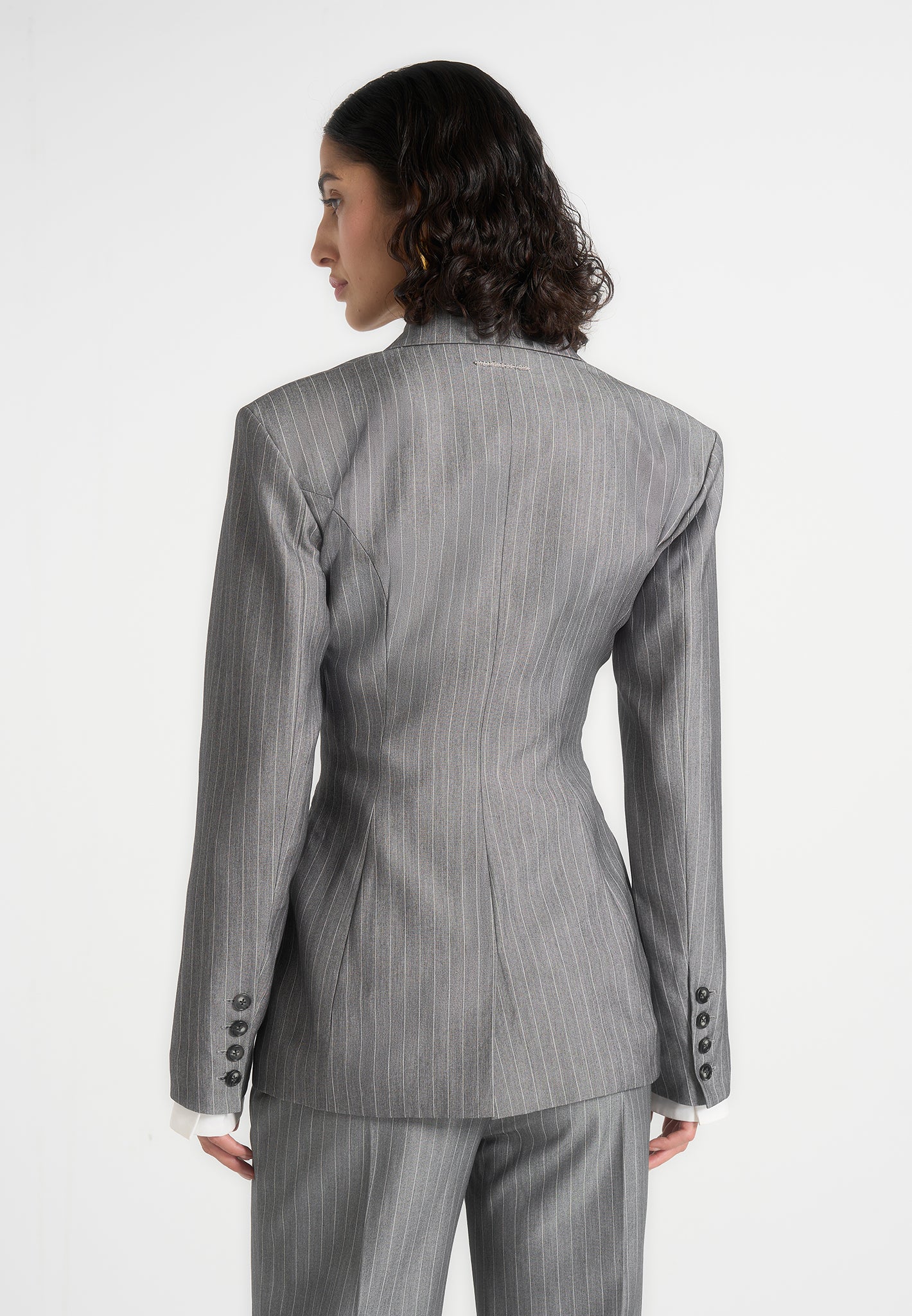 Delphine - Pinstripe Wrap Tie Blazer - Grey - Image 3