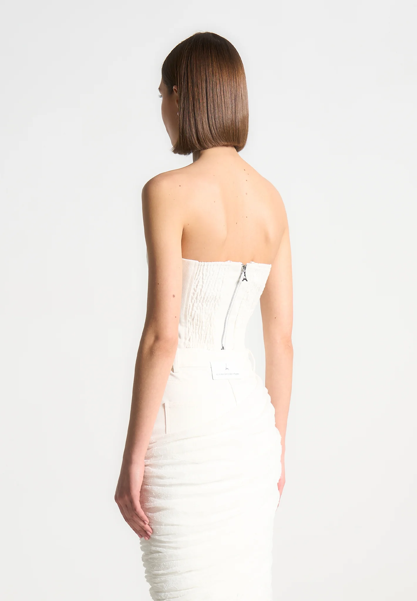 Denim Bandeau Corset Top - White - Image 3