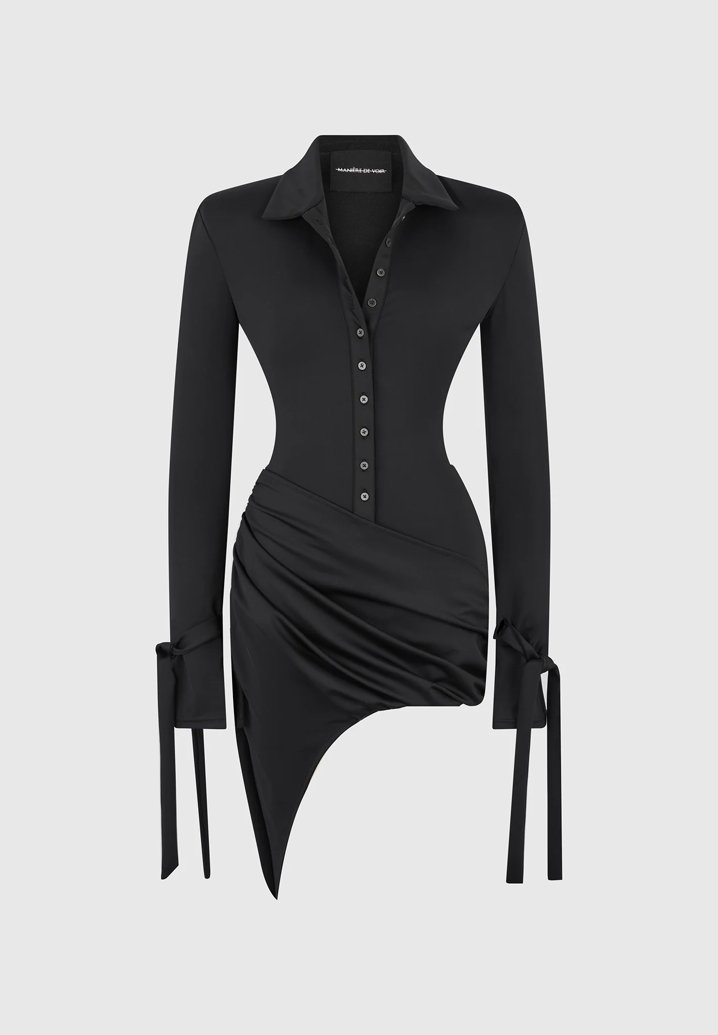 Diane - Draped Asymmetric Mini Dress - Black - Image 4