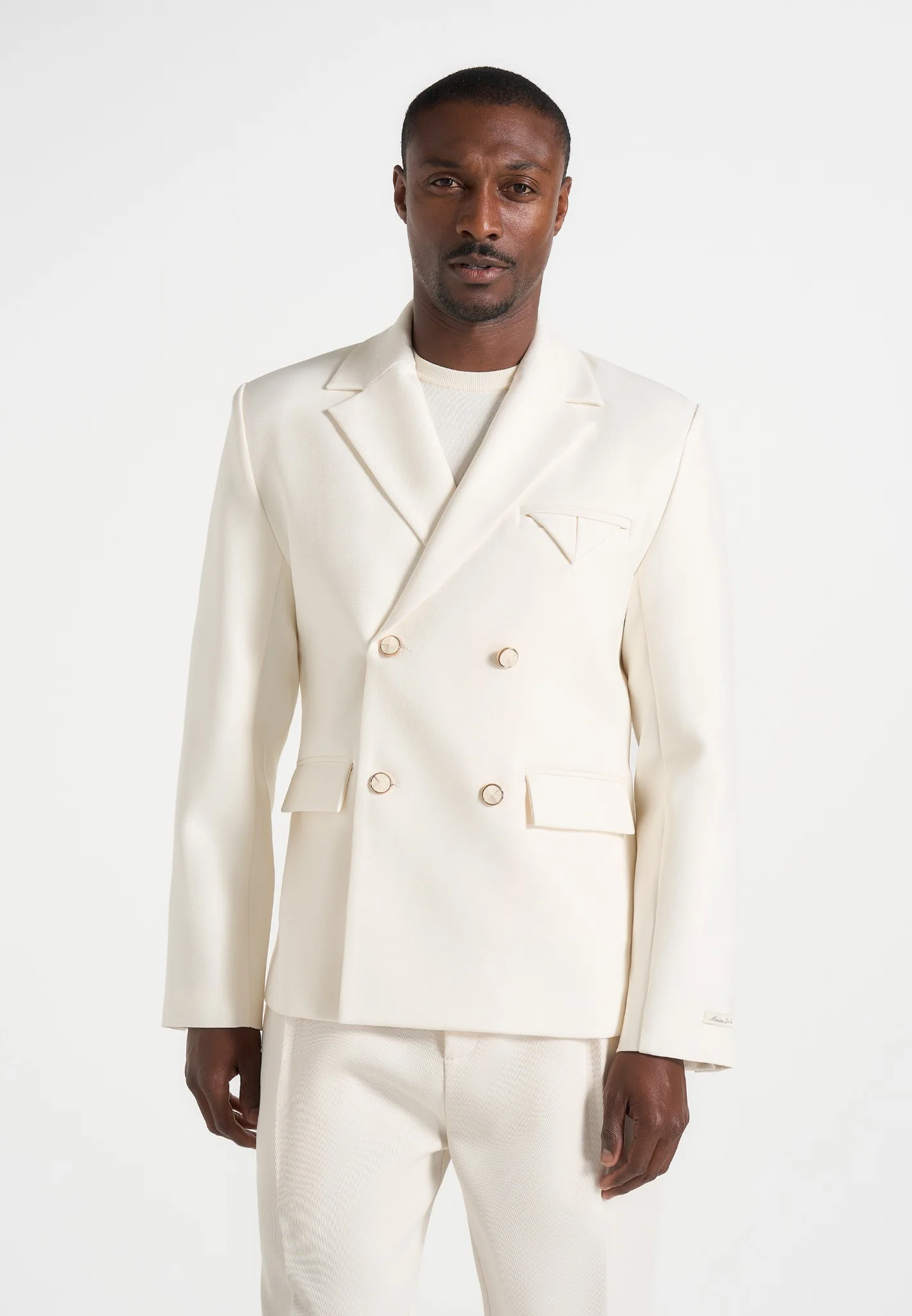 Didier - Double Breasted Tailored Suit Blazer - Off White - Image 2