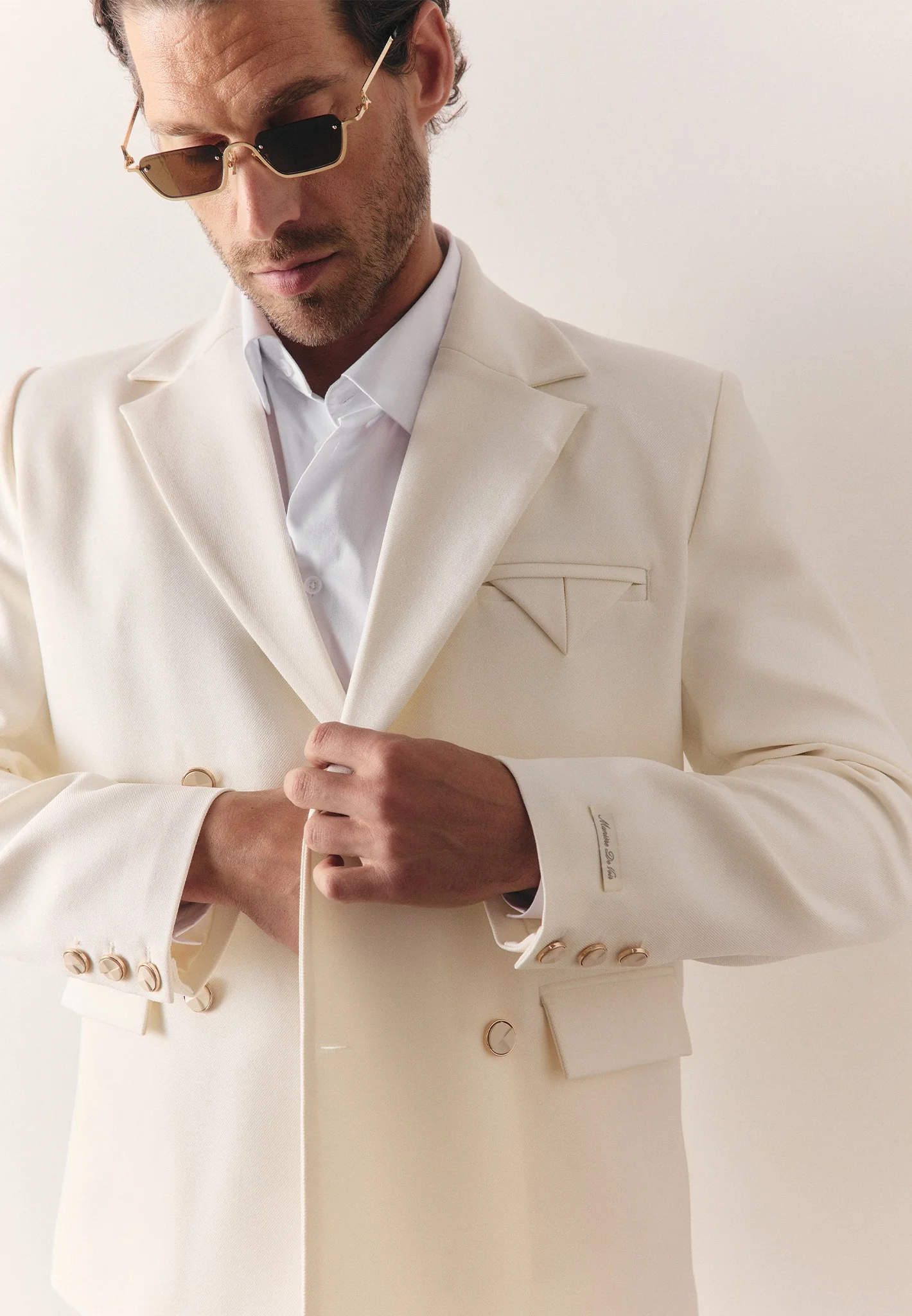 Didier - Double Breasted Tailored Suit Blazer - Off White - Image 6
