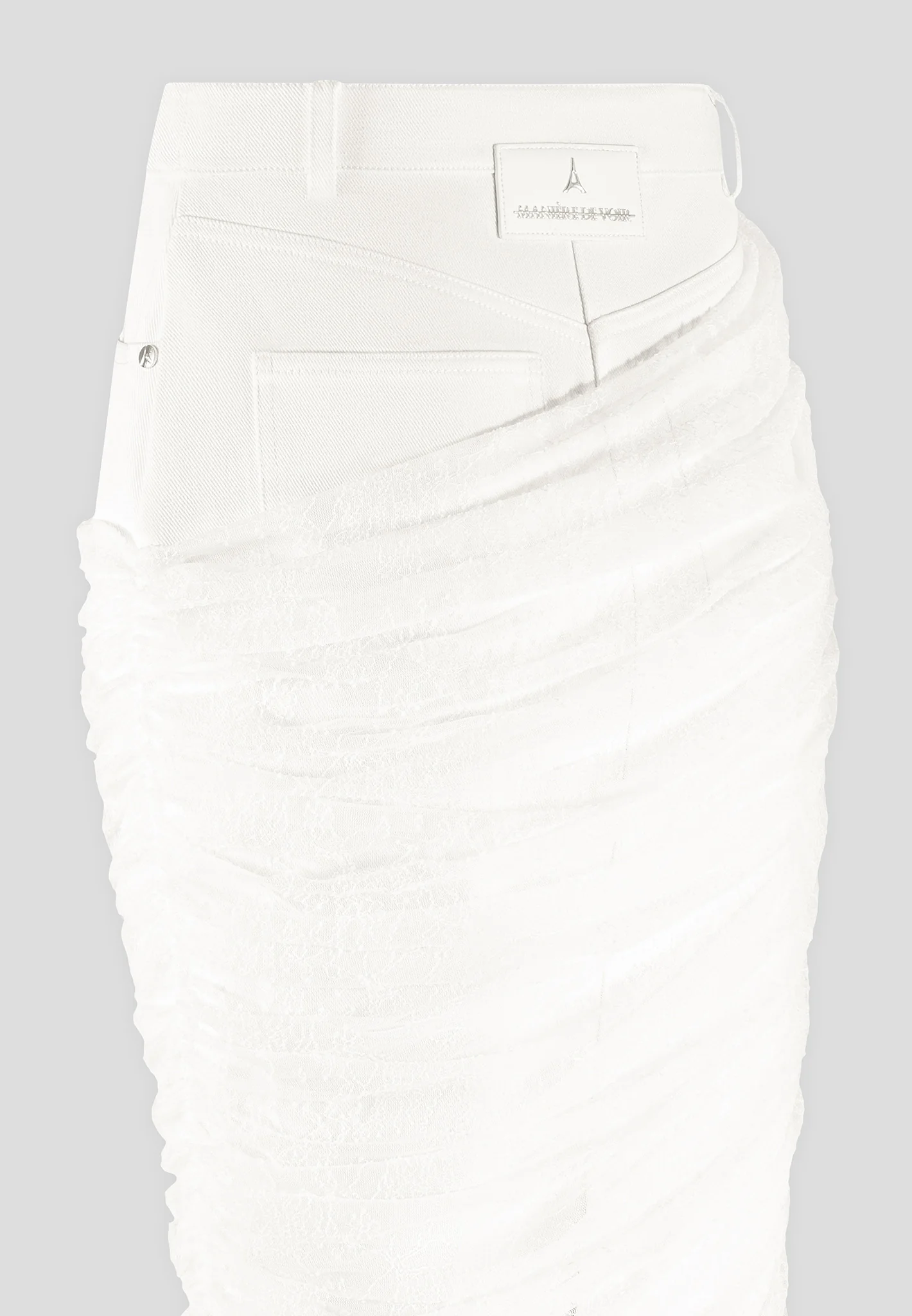 Draped Mesh Denim Maxi Skirt - White - Image 7