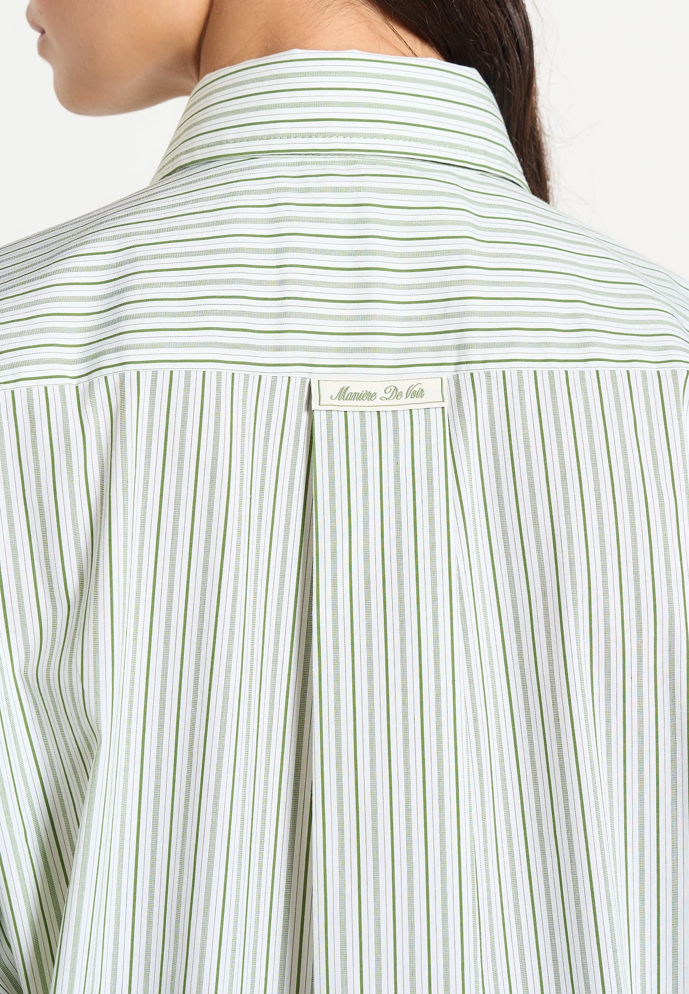 Dylan - Unisex Pinstripe Long Sleeve Shirt With Detachable Tie - Sage - Image 5