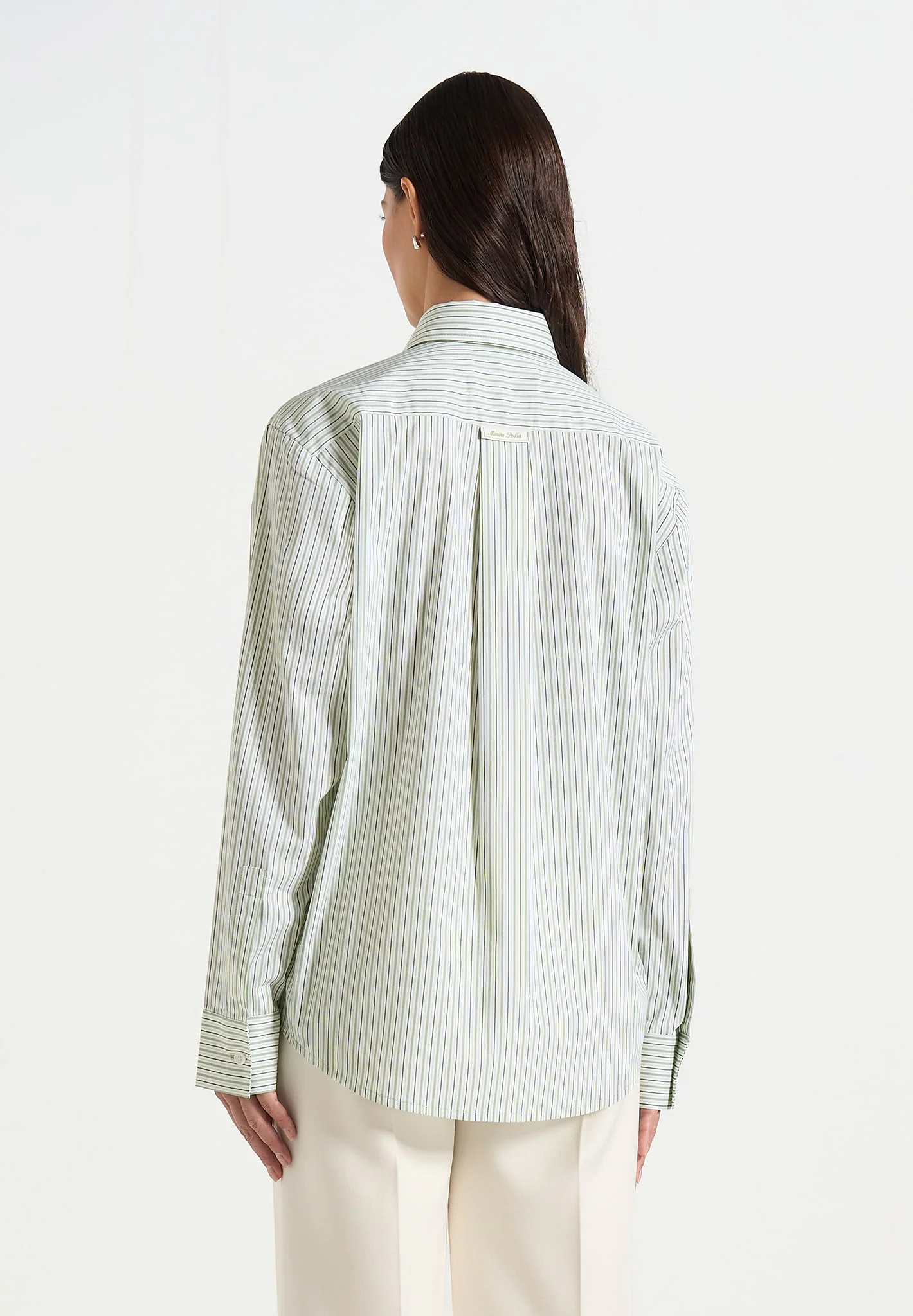 Dylan - Unisex Pinstripe Long Sleeve Shirt With Detachable Tie - Sage - Image 7