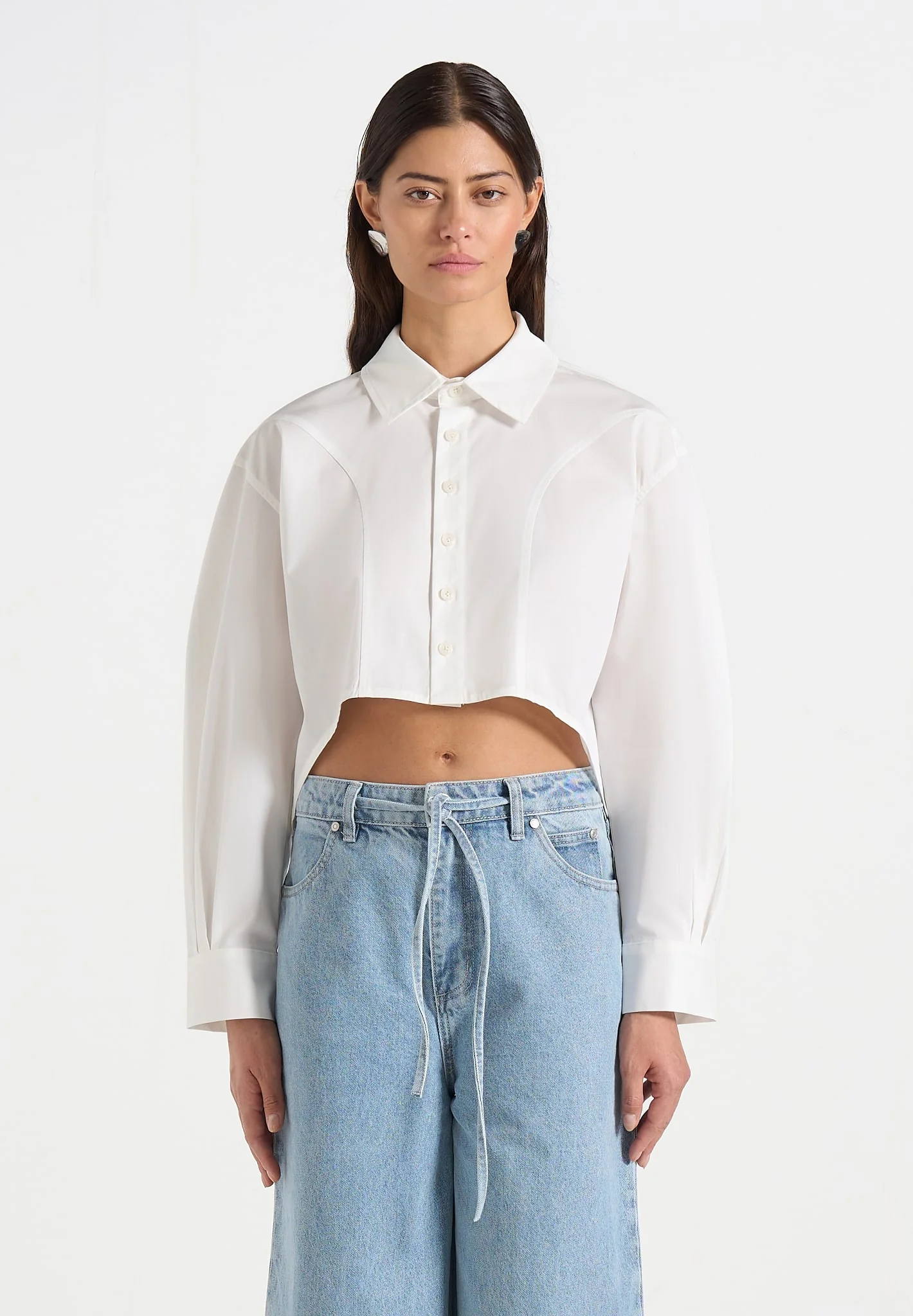 Eleni - Cropped Shirt With Balloon Sleeves - White - Image 4
