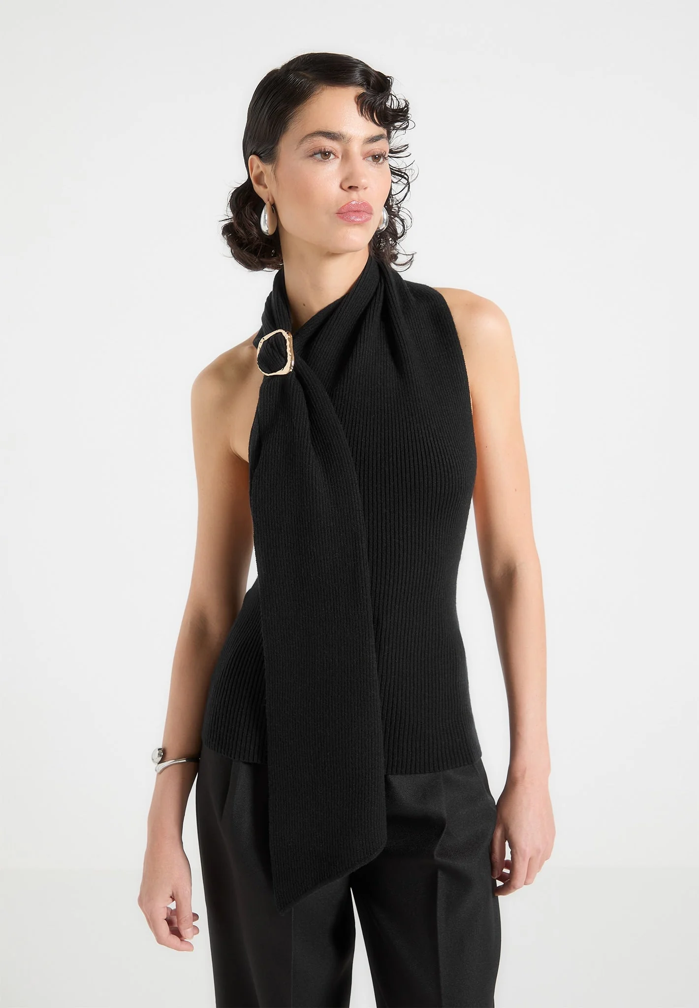 Elodie - Knitted Draped Halterneck Top - Black