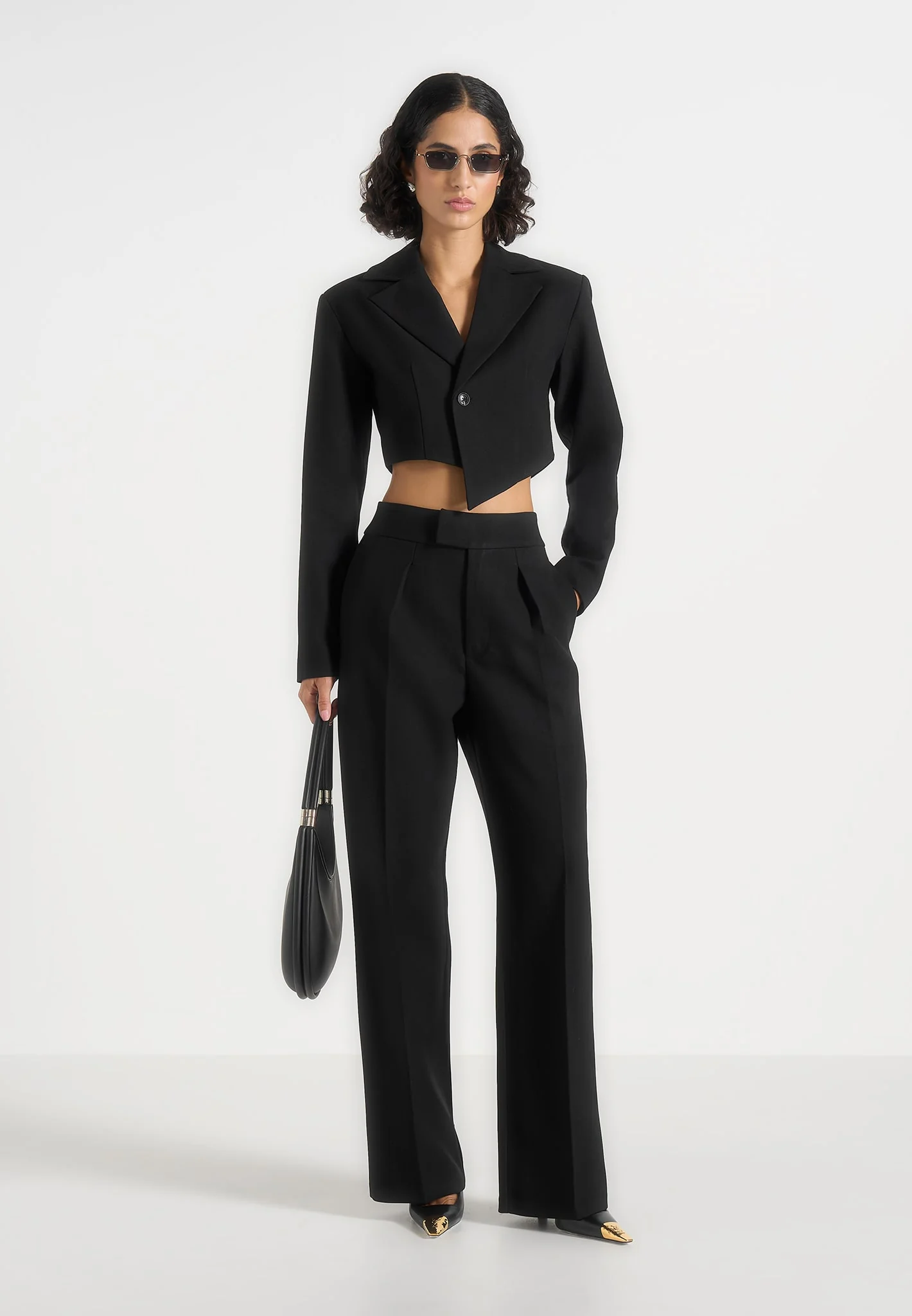 Elsa - High Waisted Tailored Trousers - Black - Image 2