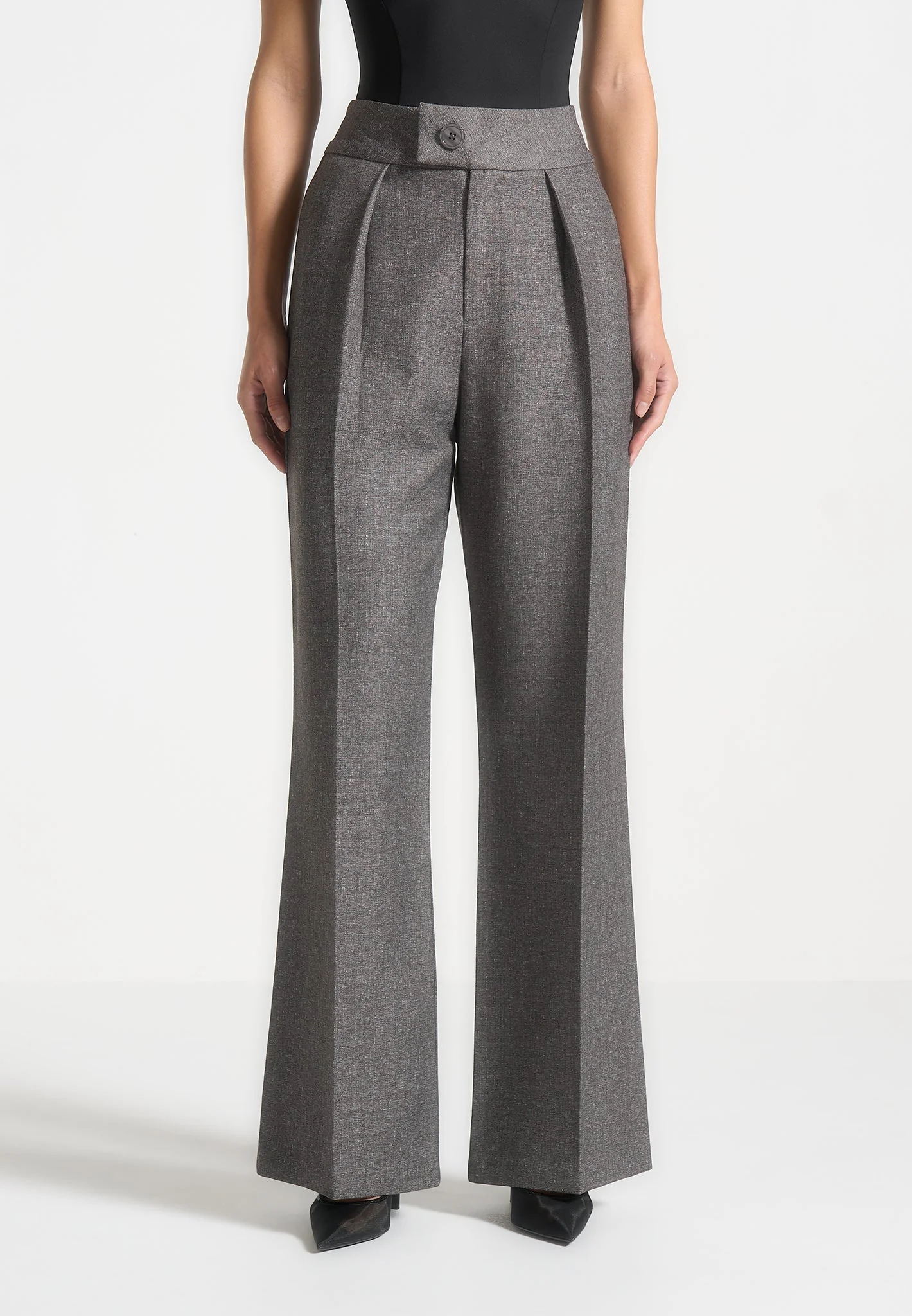 Elsa - High Waisted Tailored Trousers - Grey Marl - Image 2