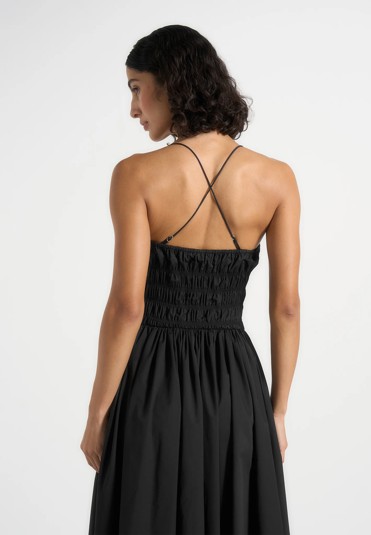 Elva - Smocked Waist Cotton Maxi Dress - Black - Image 2