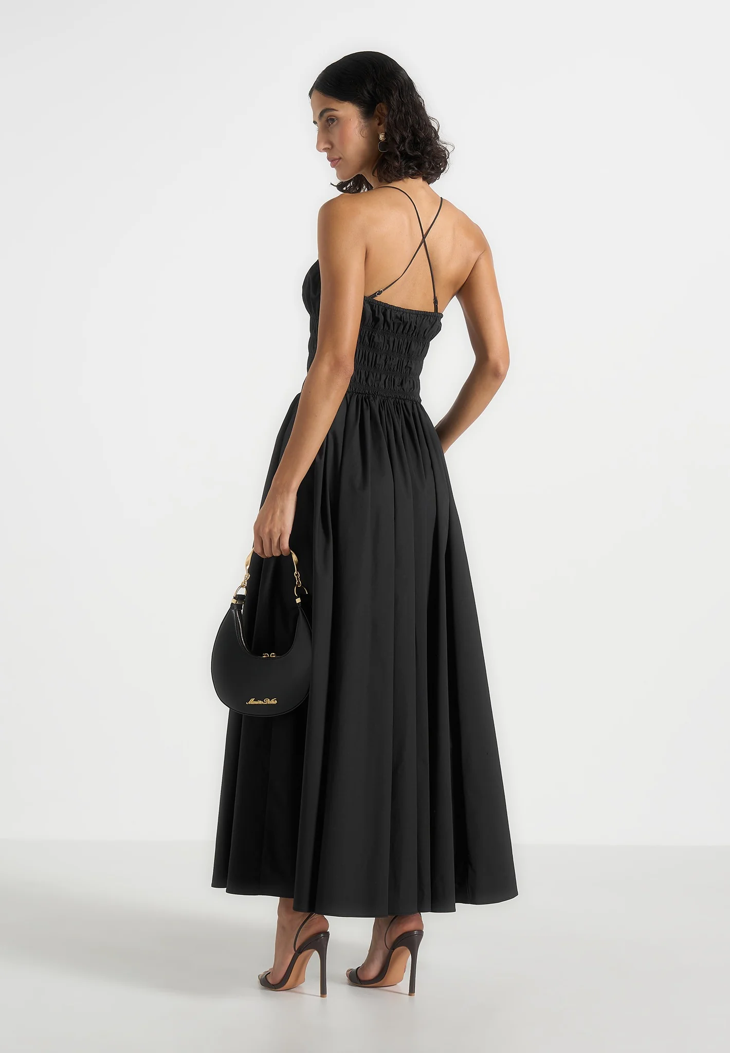 Elva - Smocked Waist Cotton Maxi Dress - Black - Image 5