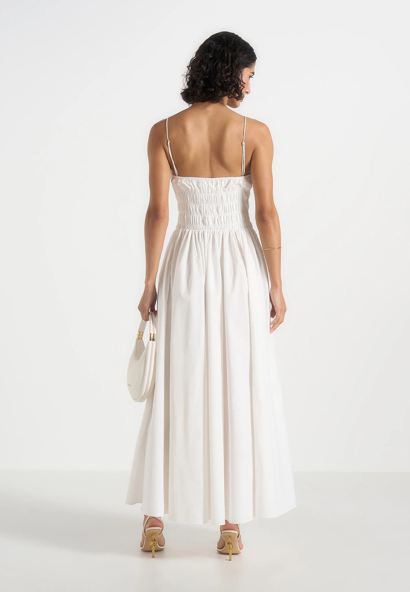 Elva - Smocked Waist Cotton Maxi Dress - White - Image 2