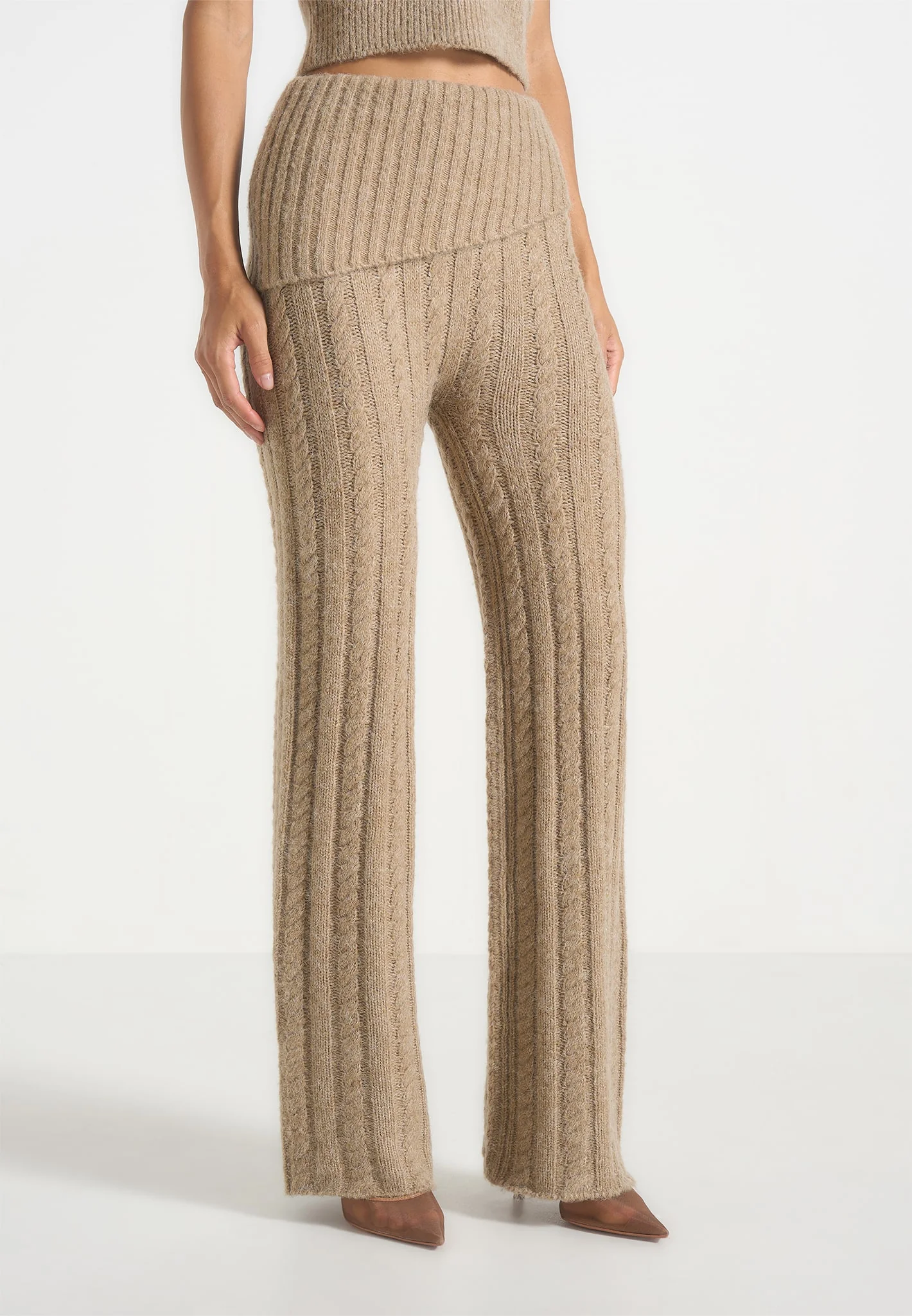Elvy - Cable Knit Foldover Fit & Flare Bottoms - Taupe - Image 2