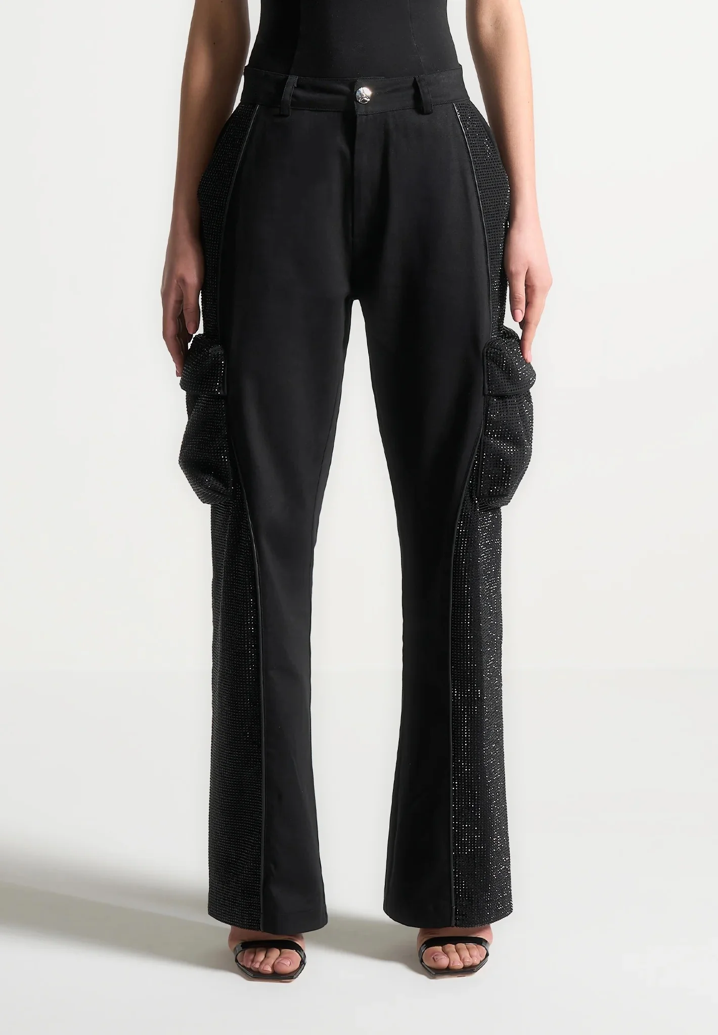 Rhinestone Contour Cargo Pants - Black - Image 2