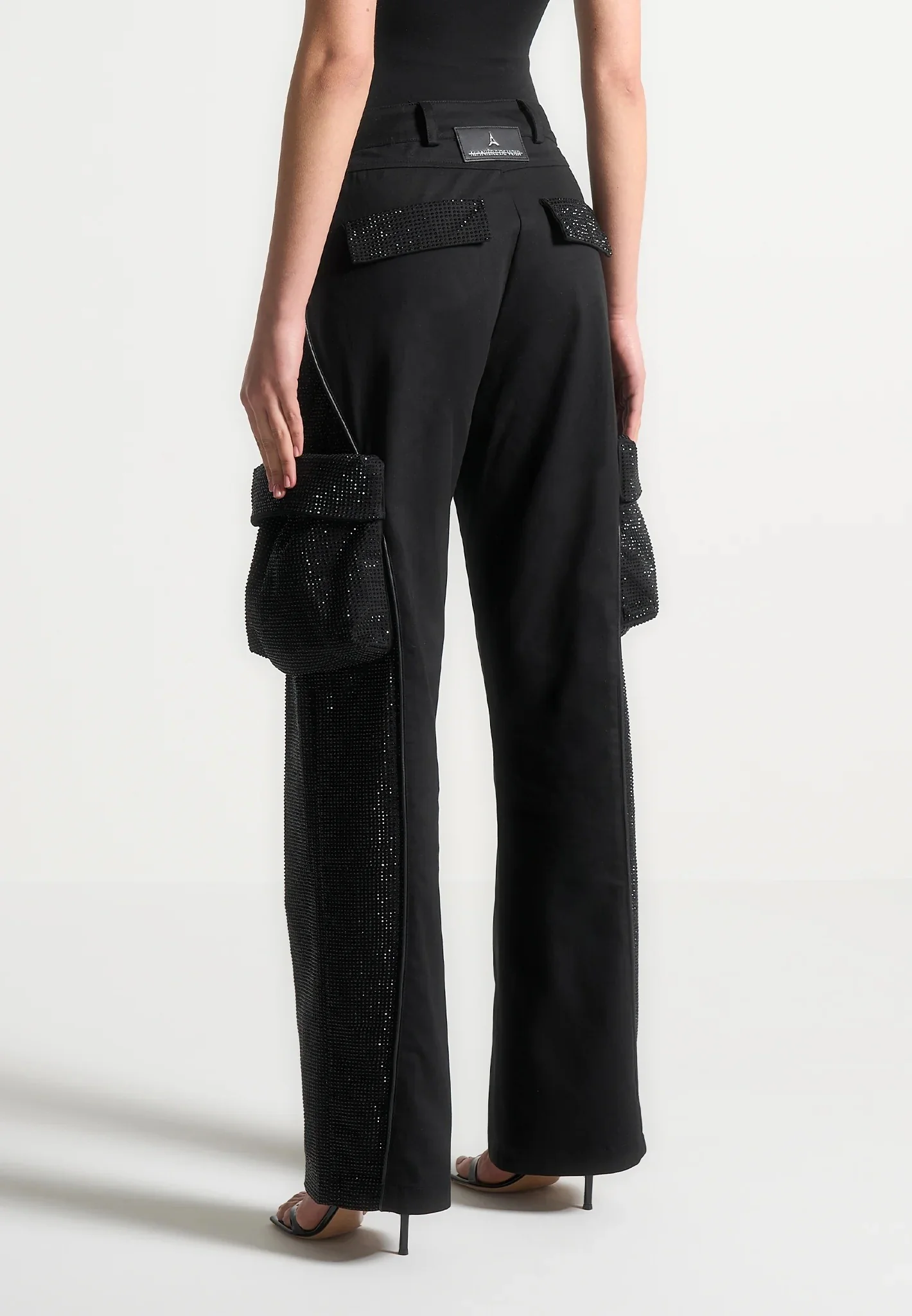 Rhinestone Contour Cargo Pants - Black - Image 3