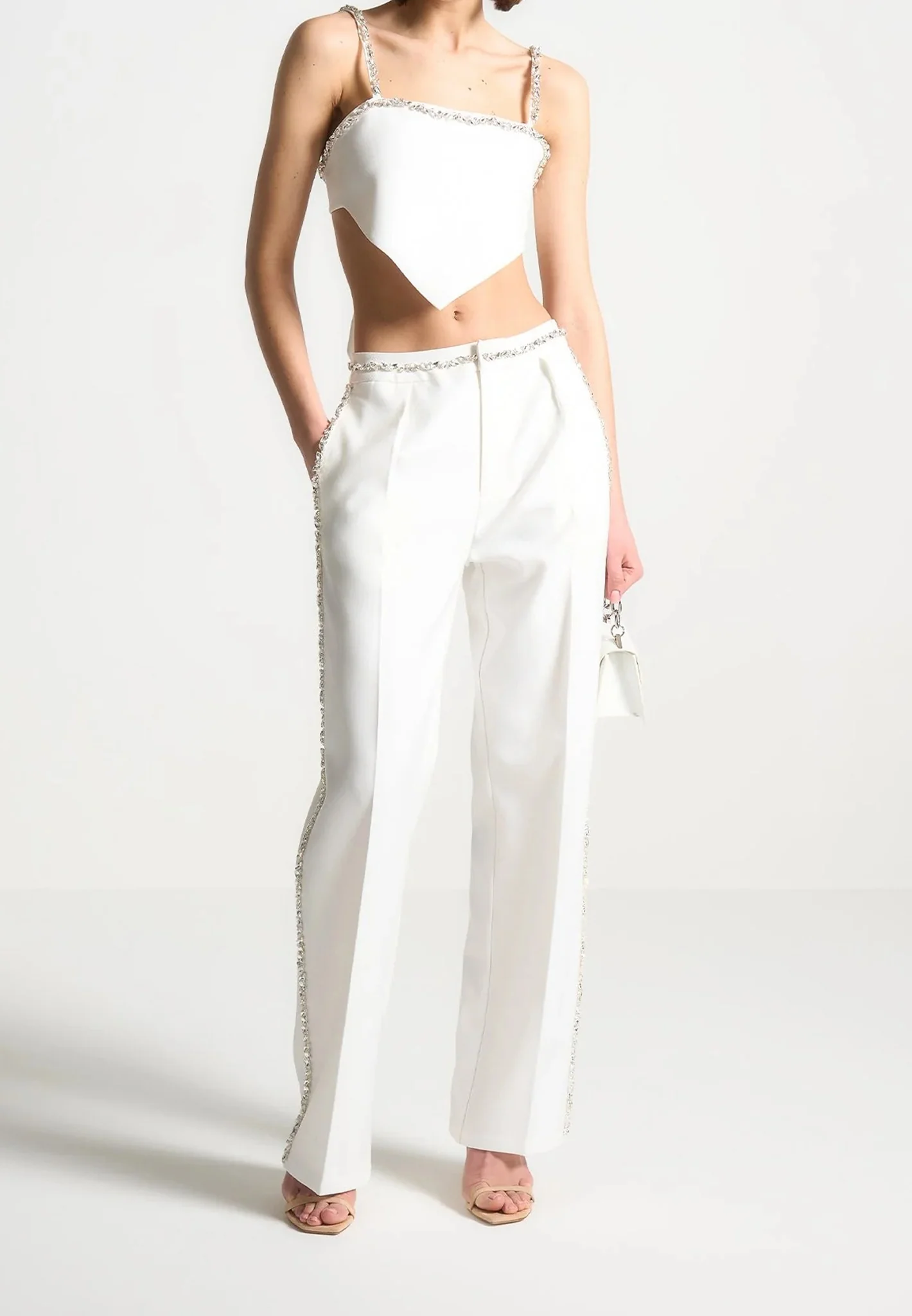 Eloise - Embellished Strap Handkerchief Top - White - Image 2