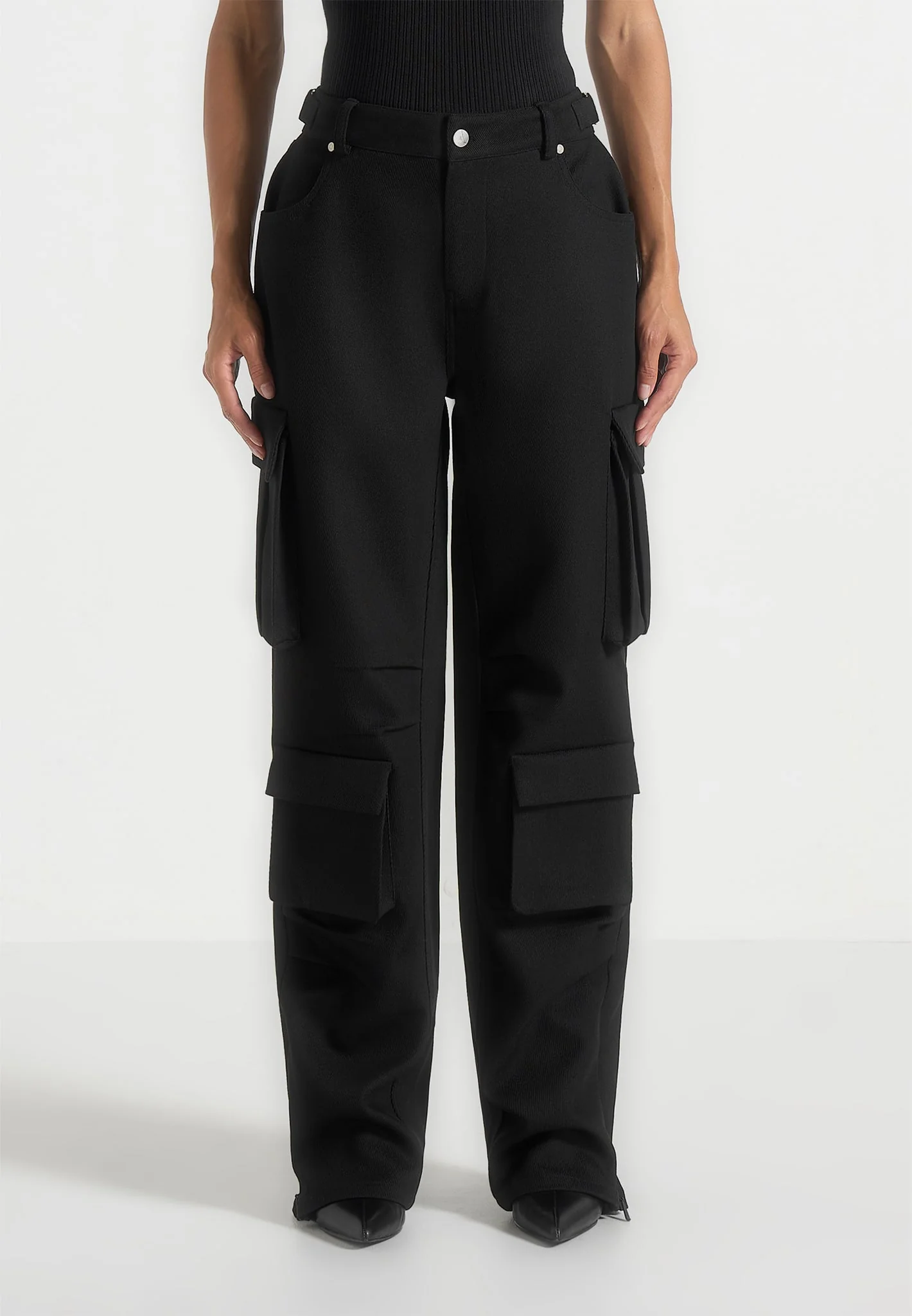 Emilie - Drill High Waisted Cargo Pants - Black - Image 5