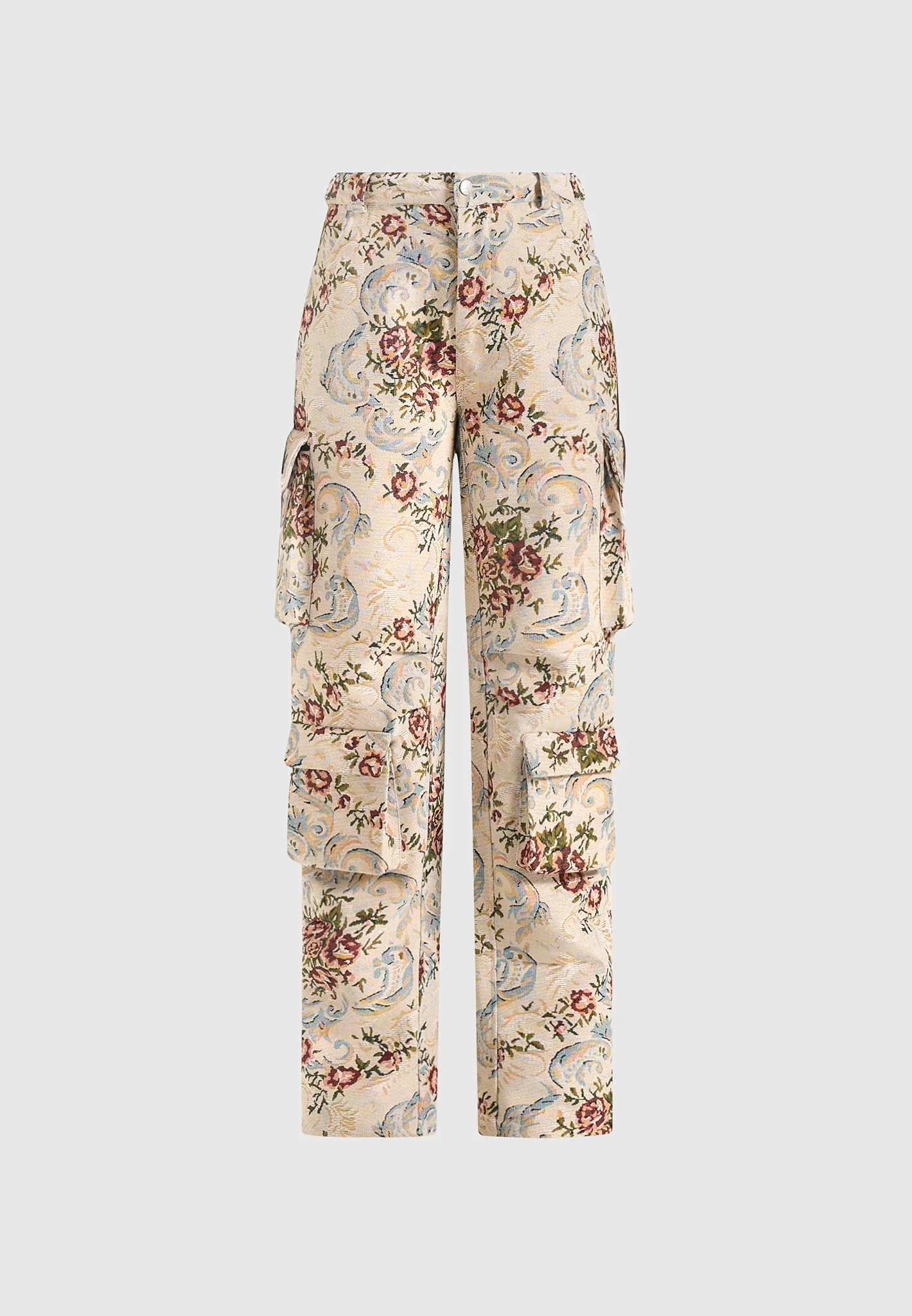 Emilie - High Waisted Tapestry Cargo Pants - Beige - Image 6