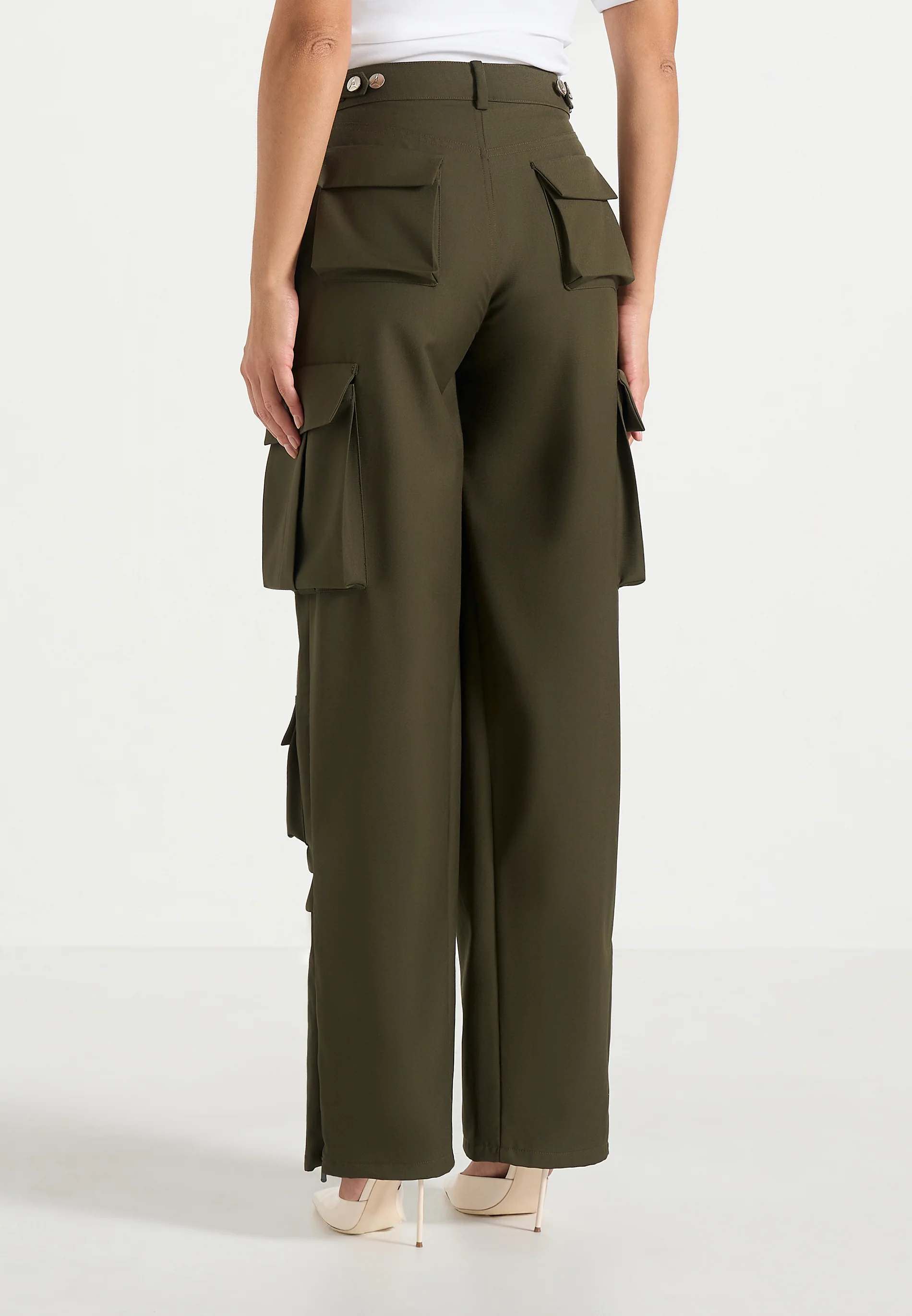 Emilie - High Waisted Twill Cargo Pants - Olive - Image 5