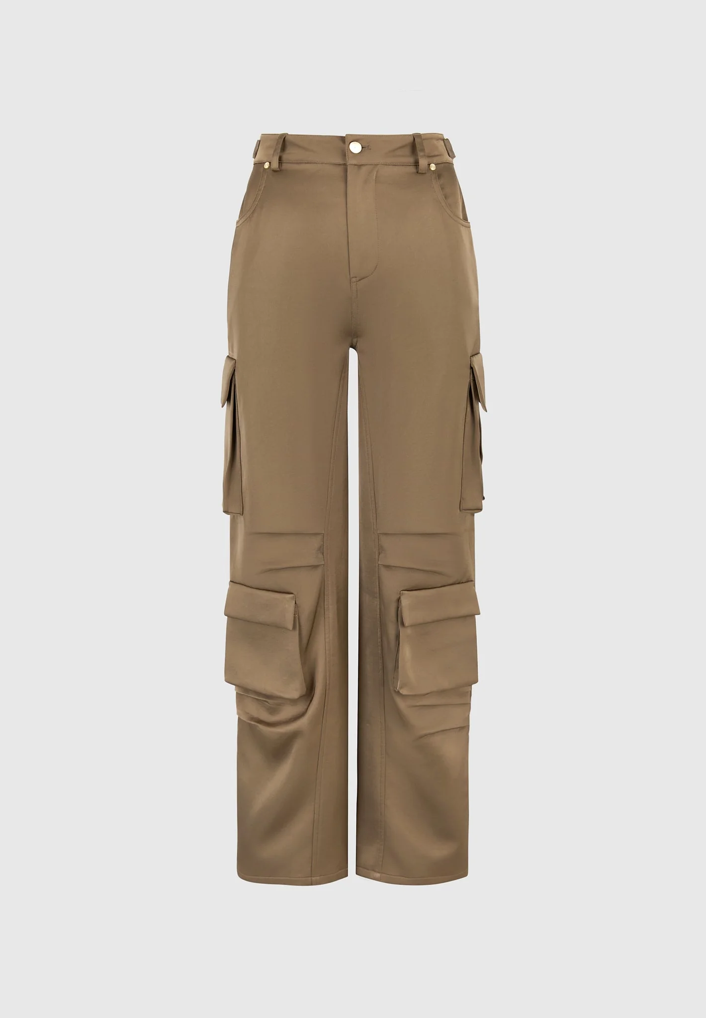 Emilie - Satin High Waisted Cargo Pants - Dark Olive - Image 7