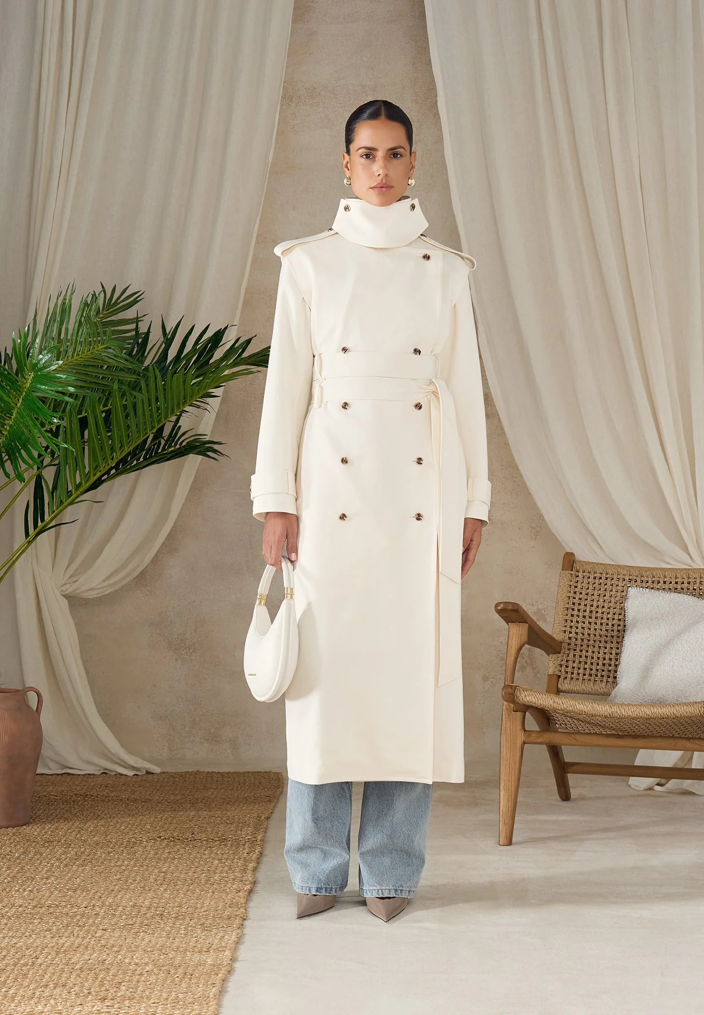 Esther - Trench Coat With Double Belt - White - Image 3