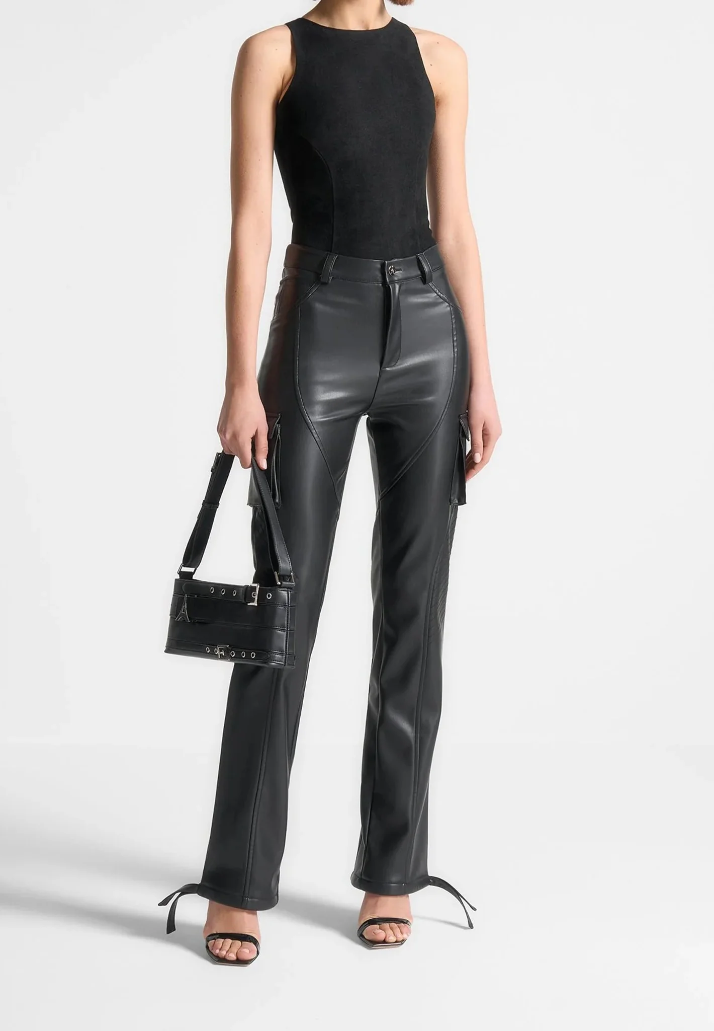 Adele - Suede Racer Neck Bodysuit - Black - Image 2