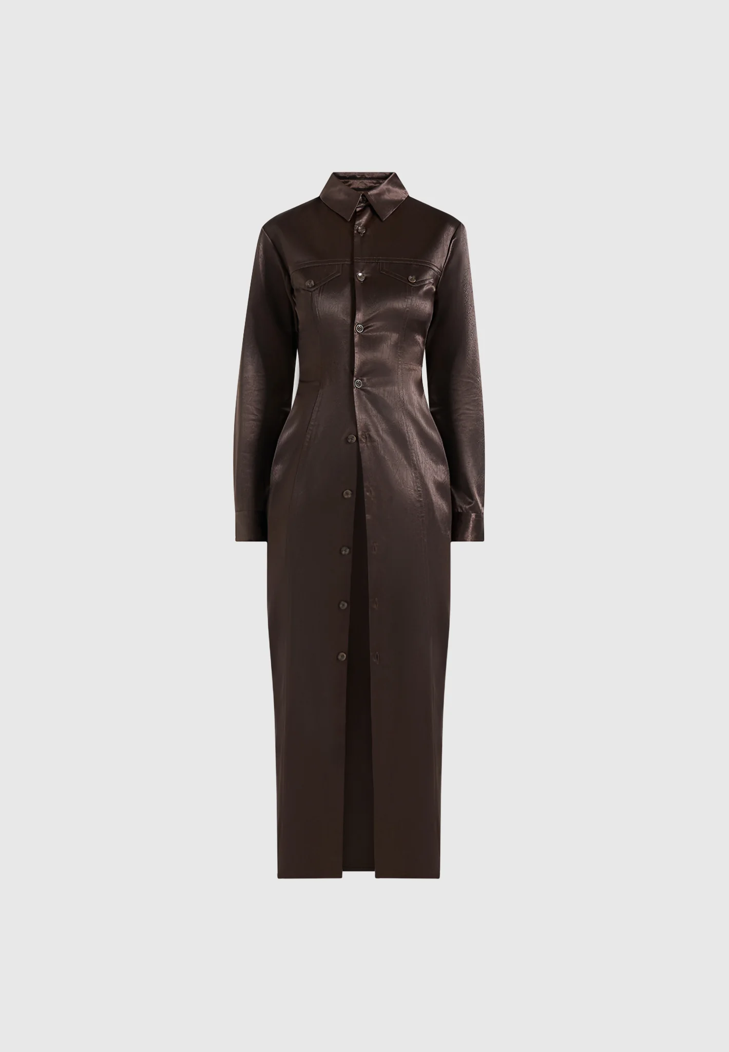 Etta - Crinkled Satin Midi Shirt Dress - Brown - Image 6
